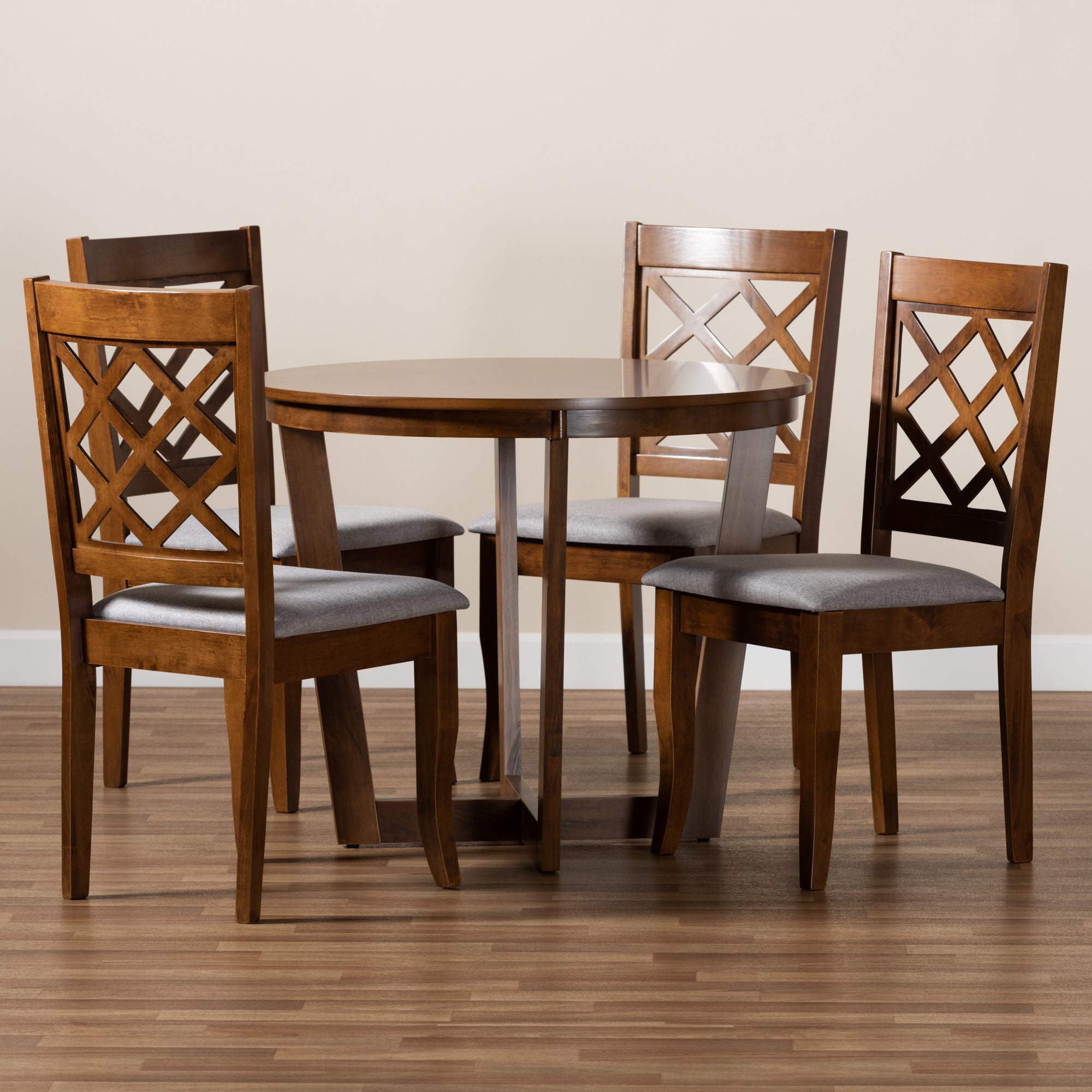 Baxton Studio Dayna Modern and Contemporary Grey Fabric Upholstered and Walnut Brown Finished Wood 5-Piece Dining Set