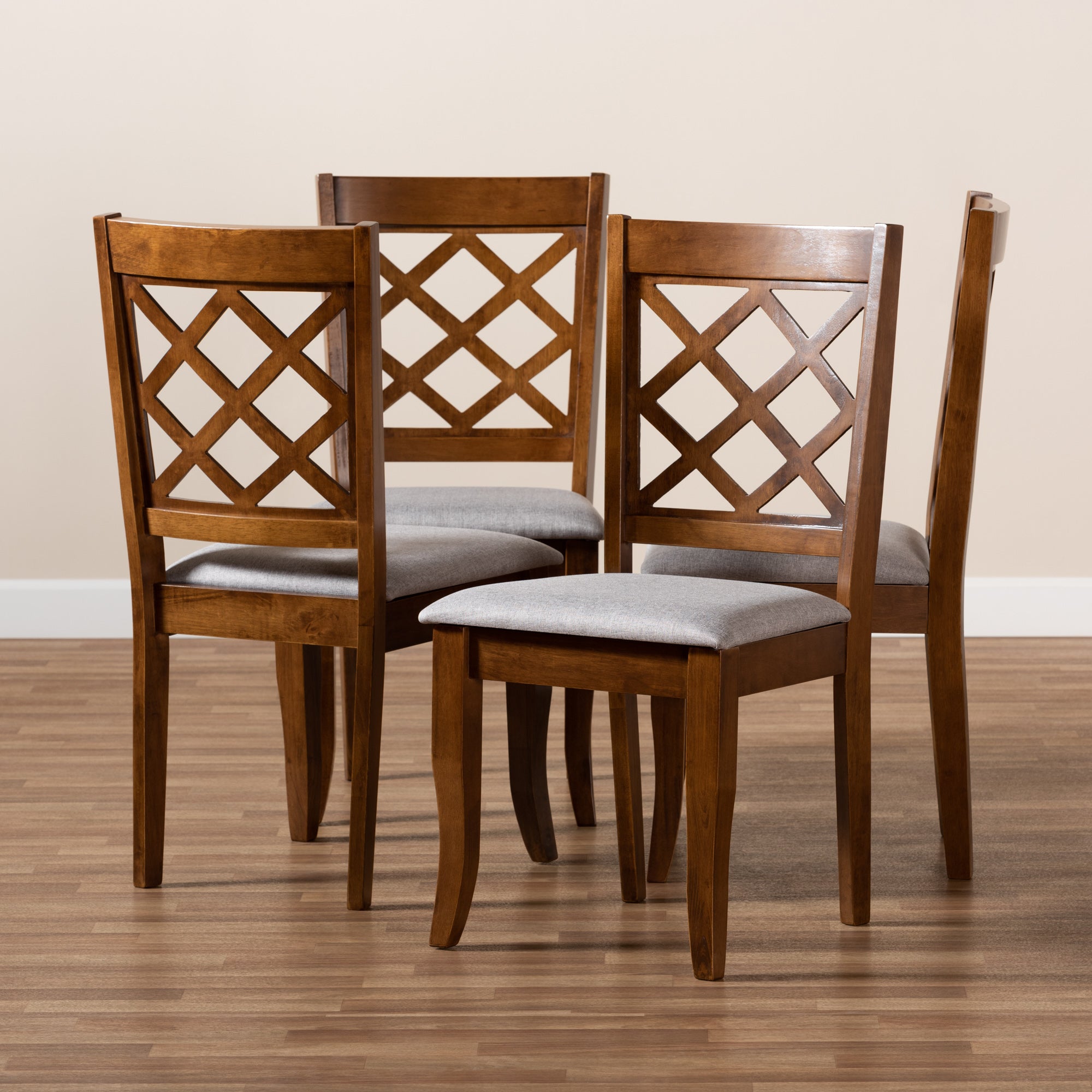 Baxton Studio Brigitte Modern and Contemporary Grey Fabric Upholstered and Walnut Brown Finished Wood 4-Piece Dining Chair Set
