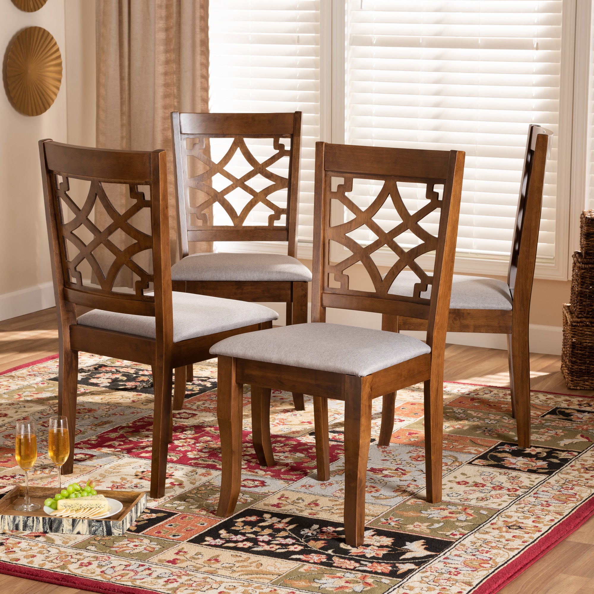 Baxton Studio Mael Modern and Contemporary Grey Fabric Upholstered Walnut Brown Finished Wood 4-Piece Dining Chair Set