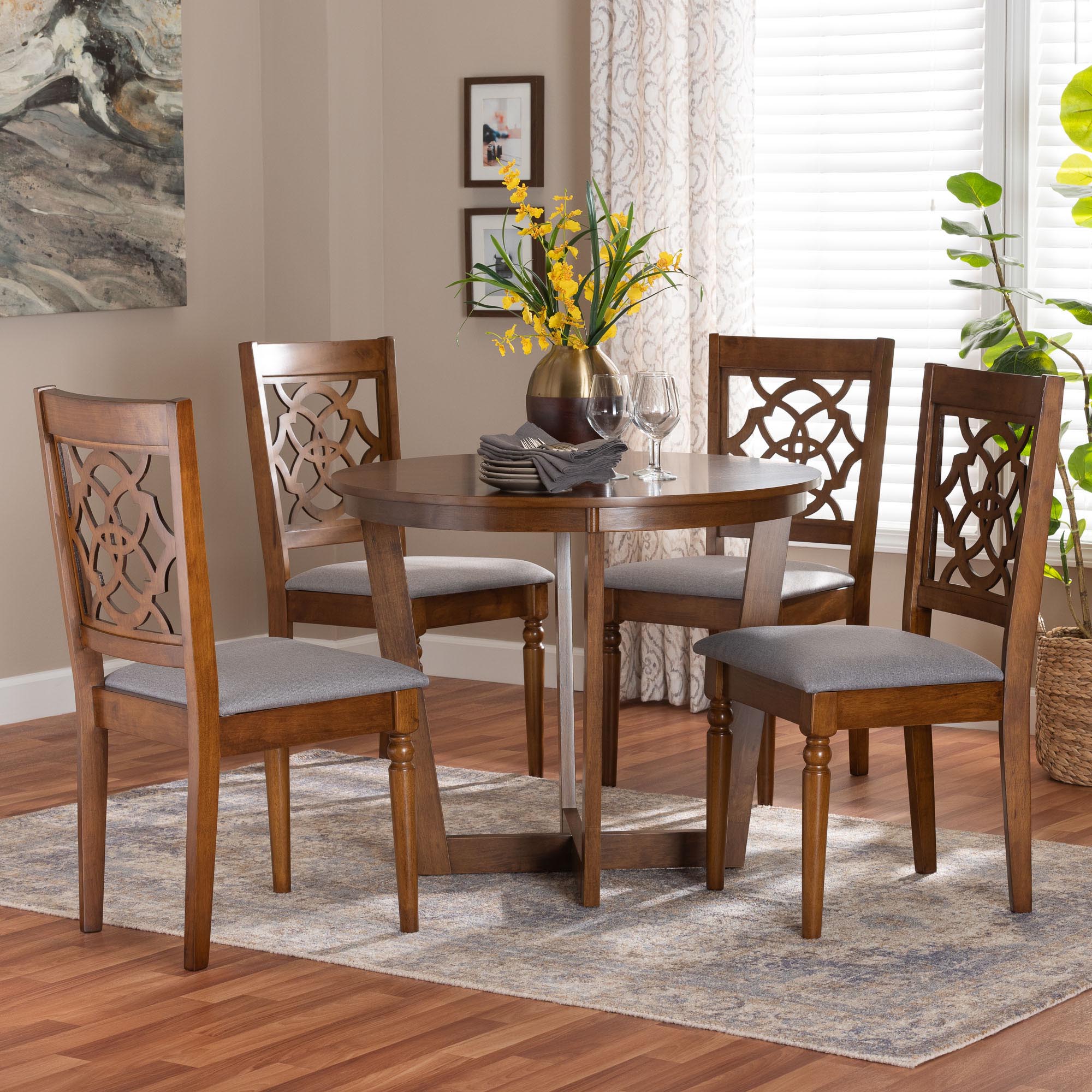 Baxton Studio Valerie Modern Grey and Walnut Brown Wood 5-Piece Dining Set