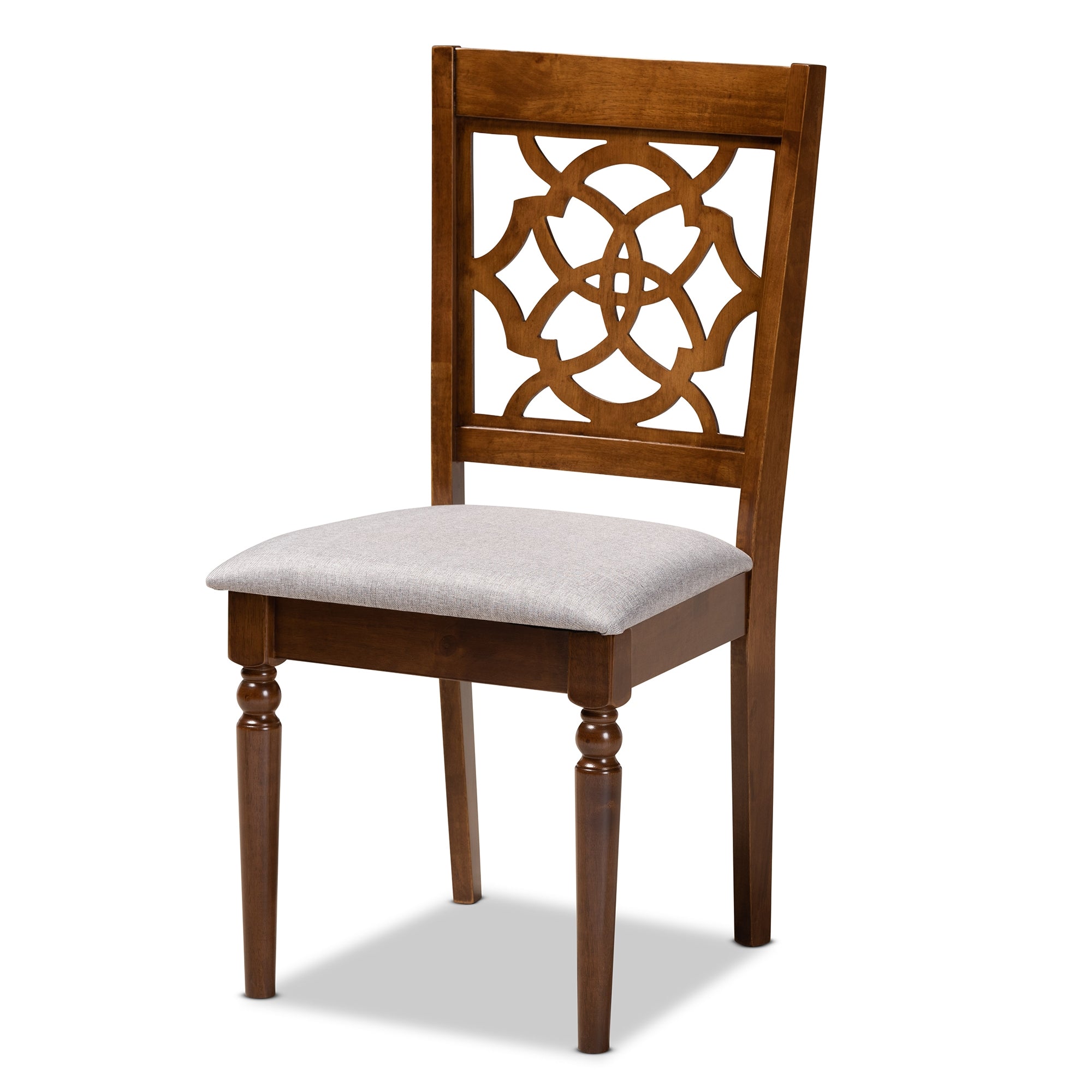Baxton Studio Lylah Modern and Contemporary Grey Fabric Upholstered and Walnut Brown Finished Wood 4-Piece Dining Chair Set