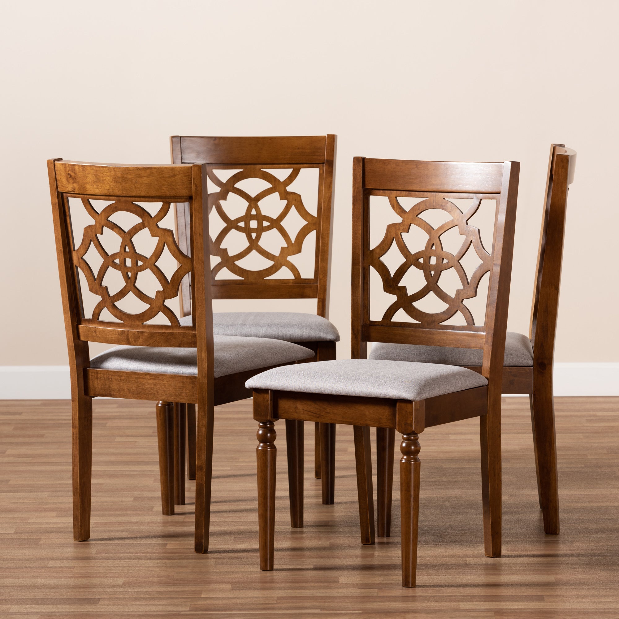 Baxton Studio Lylah Modern and Contemporary Grey Fabric Upholstered and Walnut Brown Finished Wood 4-Piece Dining Chair Set