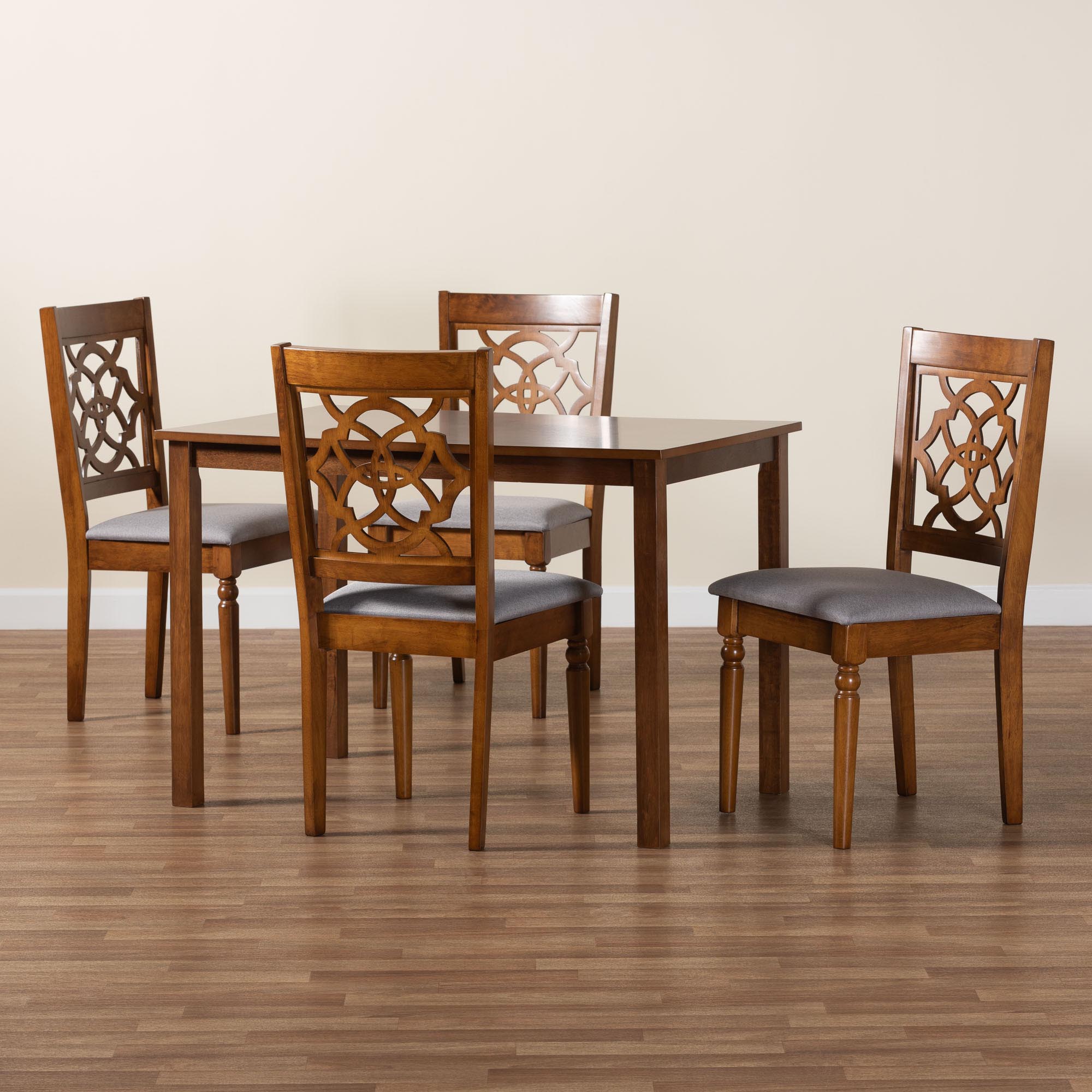 Baxton Studio Renaud Modern Grey and Walnut Brown Wood 5-Piece Dining Set