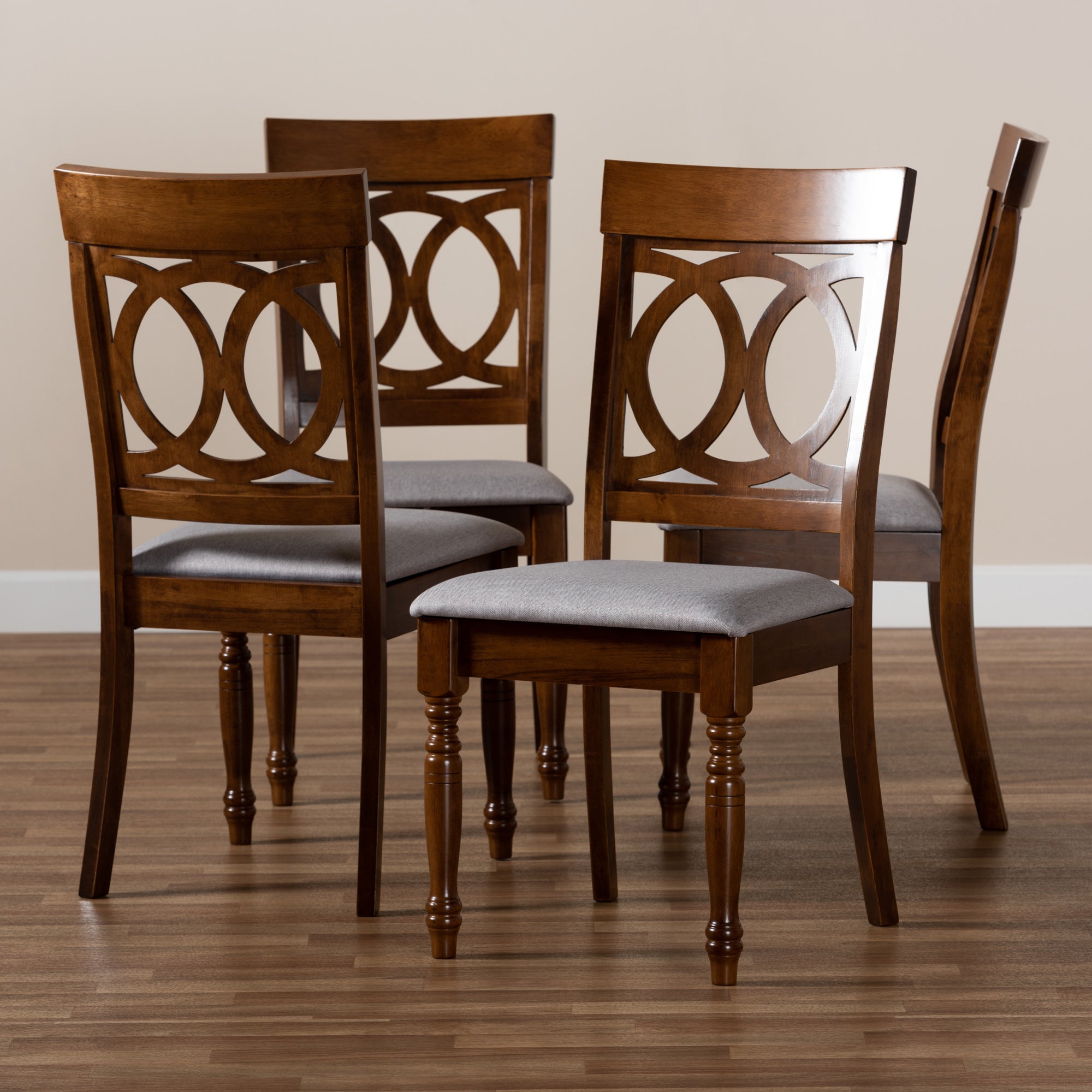 Baxton Studio Lucie Modern and Contemporary Grey Fabric Upholstered and Walnut Brown Finished Wood 4-Piece Dining Chair Set