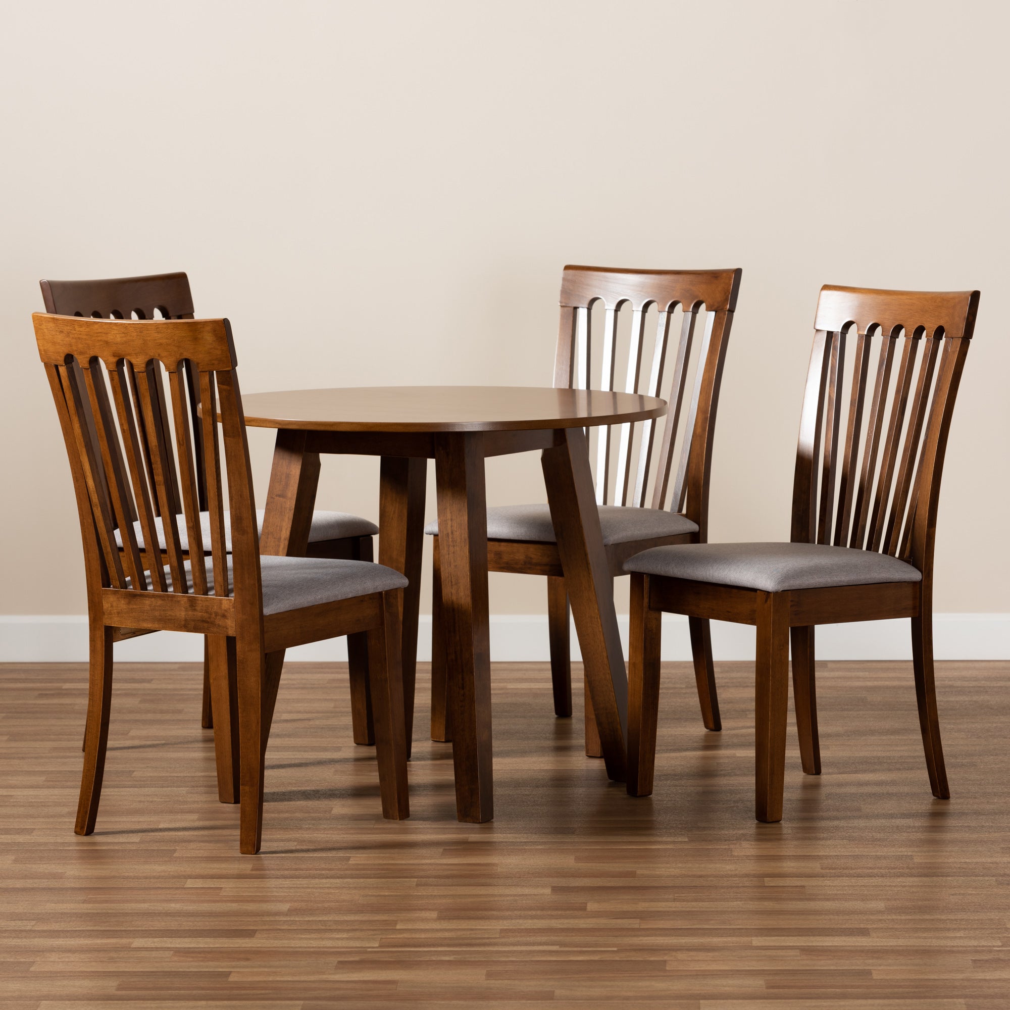 Baxton Studio Lida Modern and Contemporary Grey Fabric Upholstered and Walnut Brown Finished Wood 5-Piece Dining Set