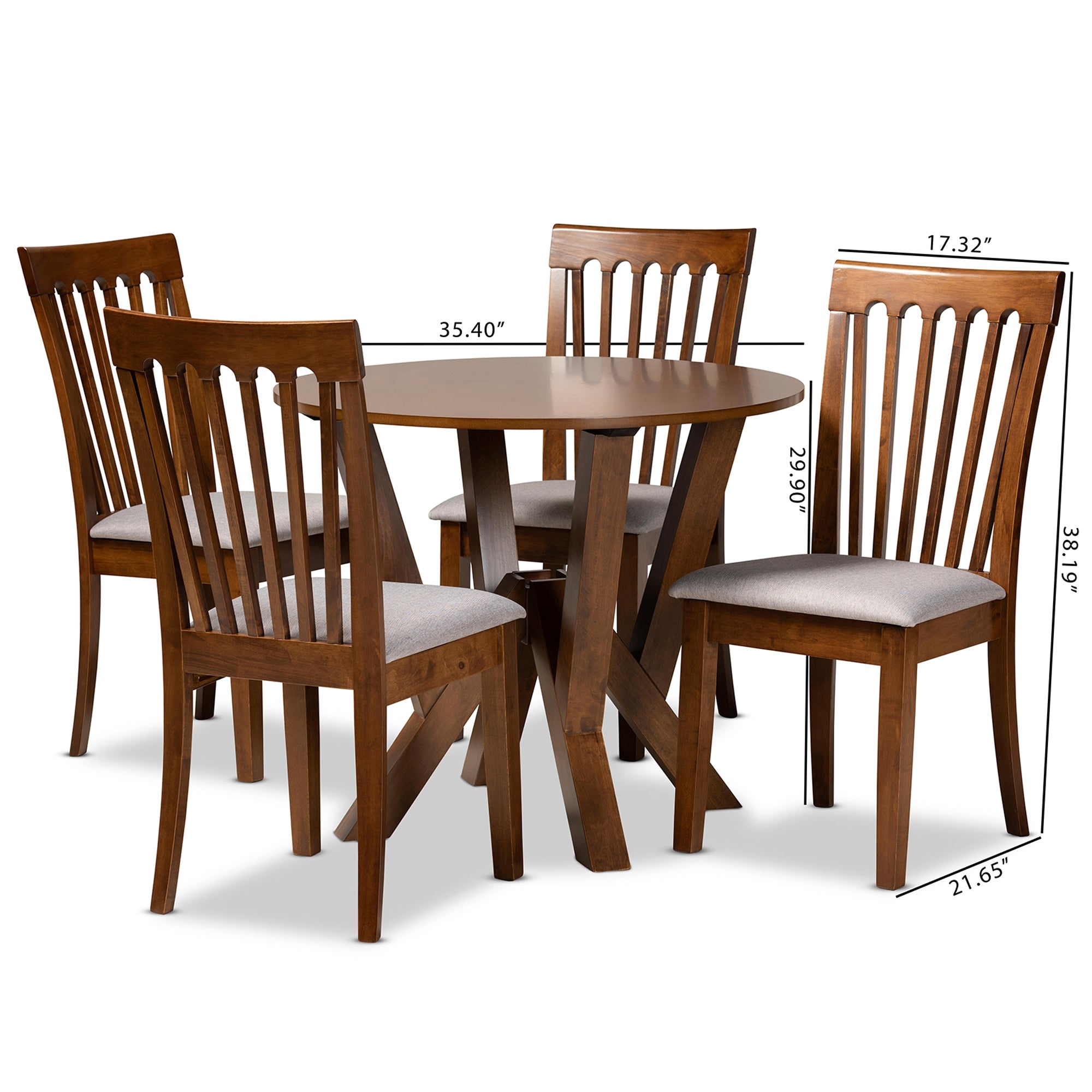 Baxton Studio Marian Modern and Contemporary Grey Fabric Upholstered and Walnut Brown Finished Wood 5-Piece Dining Set
