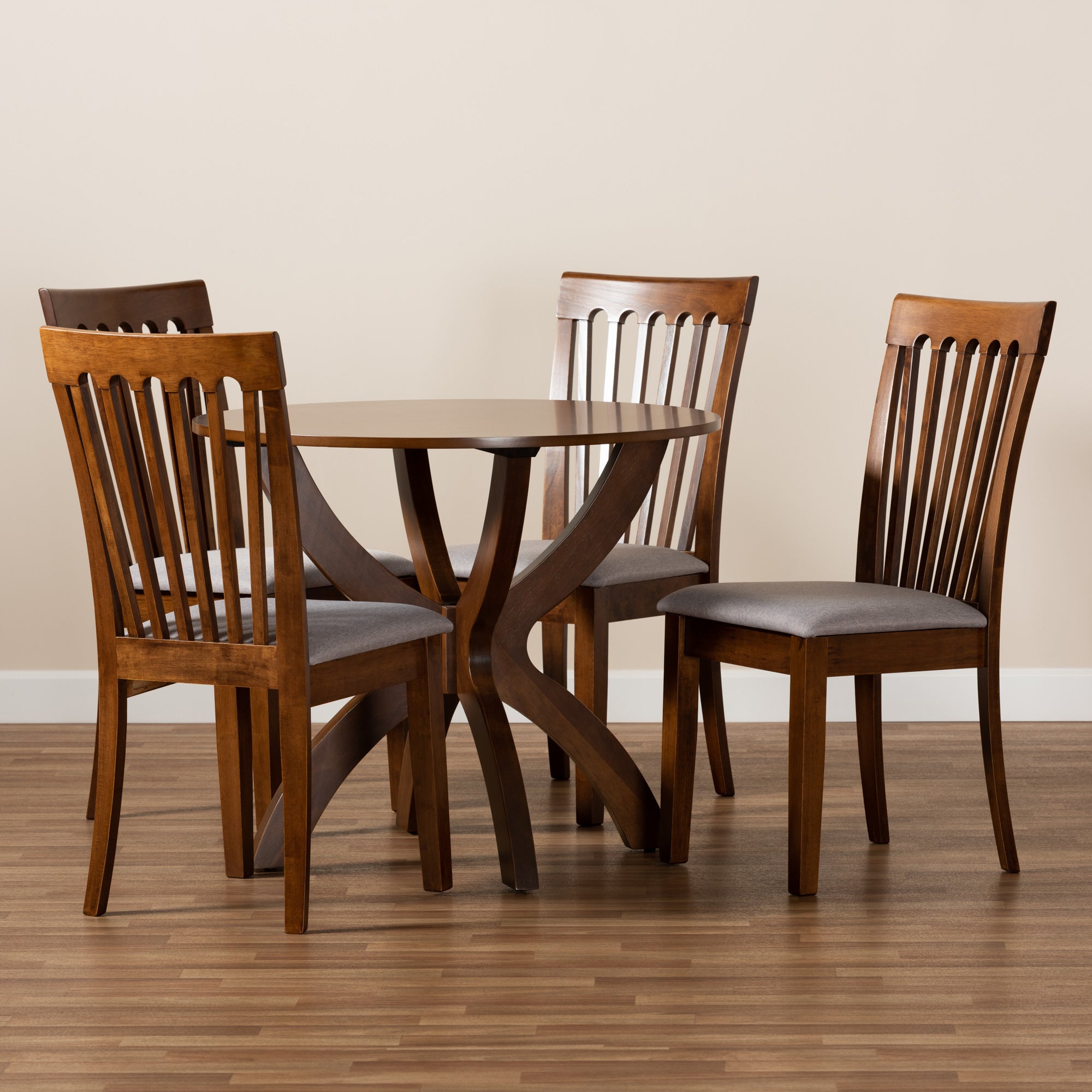 Baxton Studio Bailey Modern and Contemporary Grey Fabric Upholstered and Walnut Brown Finished Wood 5-Piece Dining Set