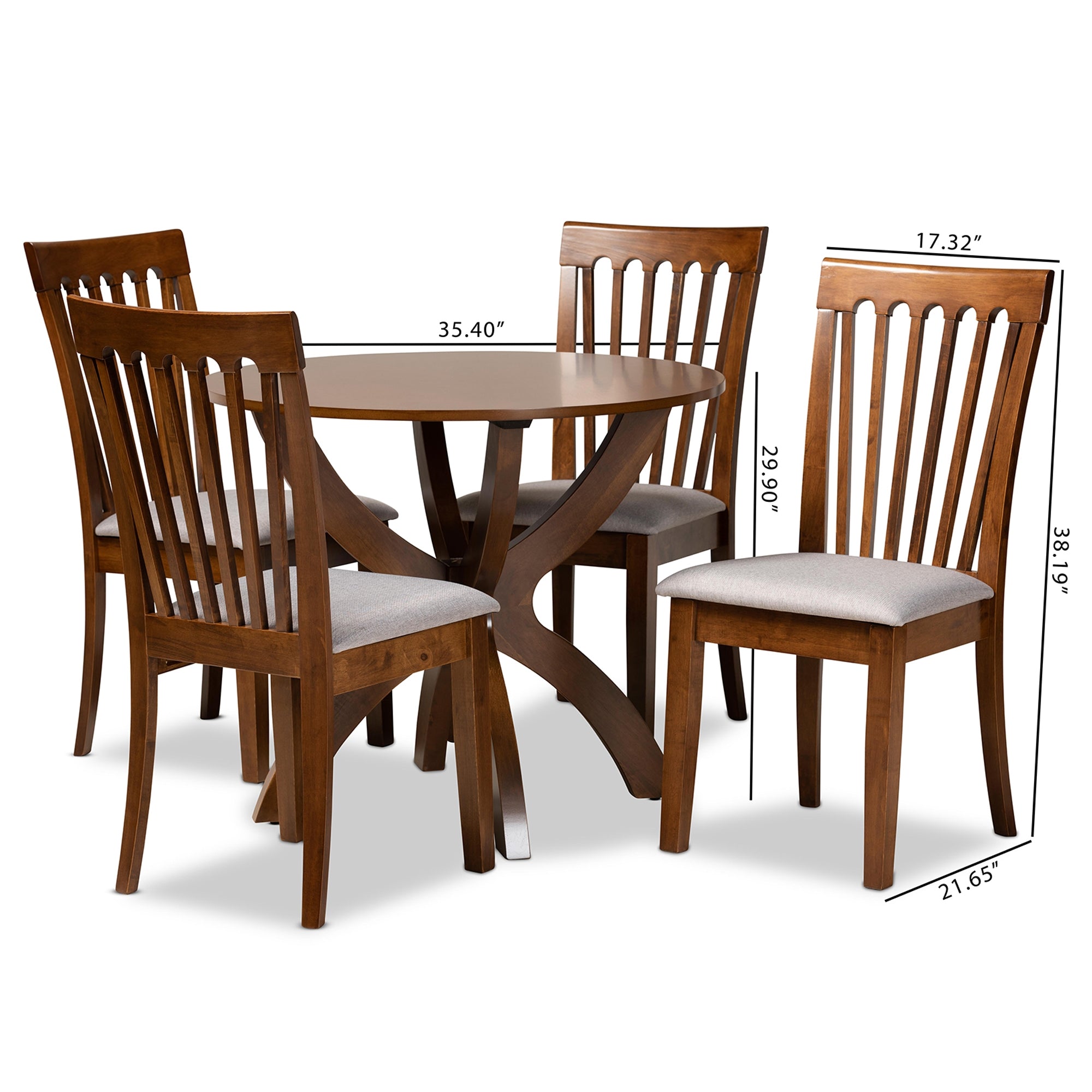 Baxton Studio Bailey Modern and Contemporary Grey Fabric Upholstered and Walnut Brown Finished Wood 5-Piece Dining Set