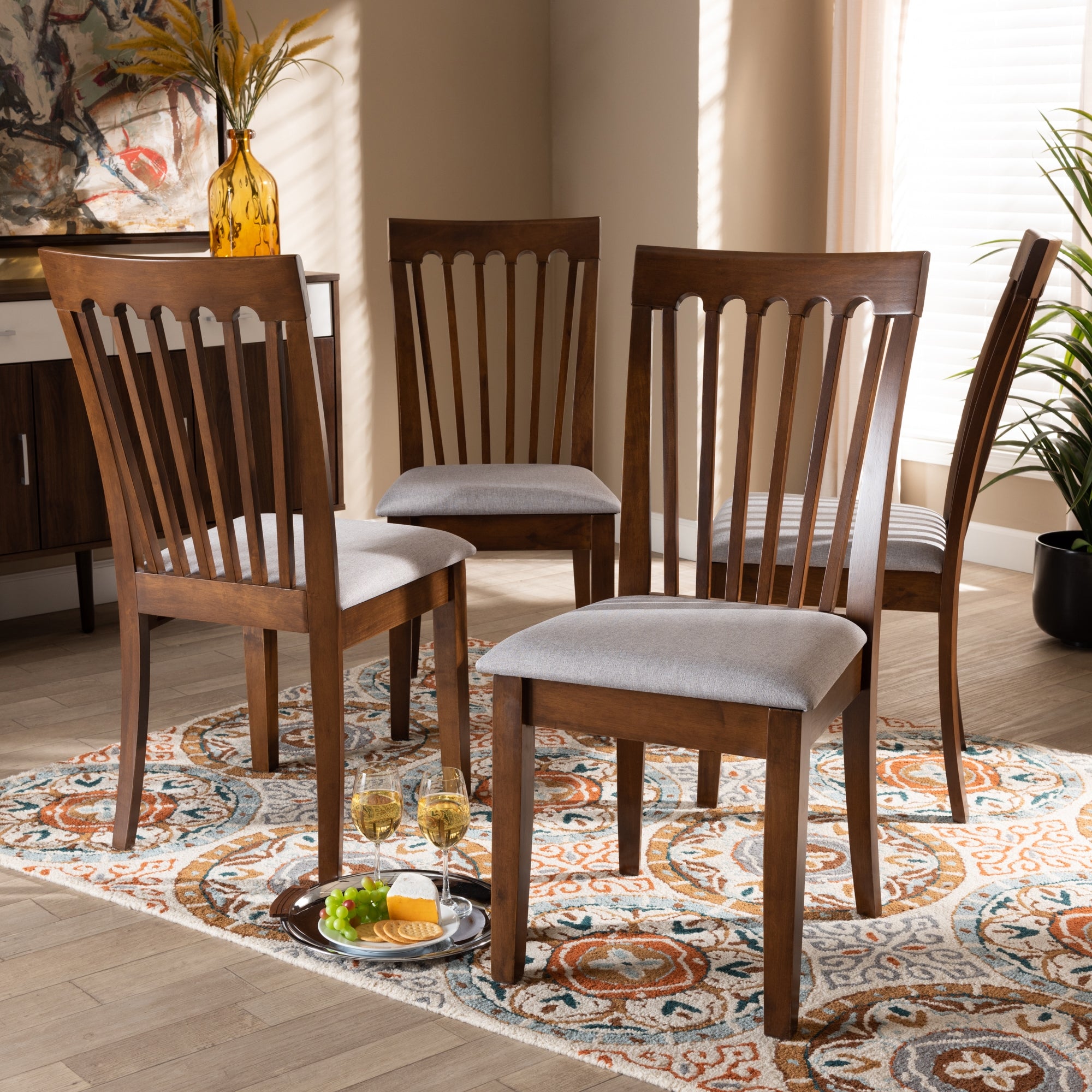 Baxton Studio Minette Modern and Contemporary Grey Fabric Upholstered Walnut Brown Finished Wood Dining Chair