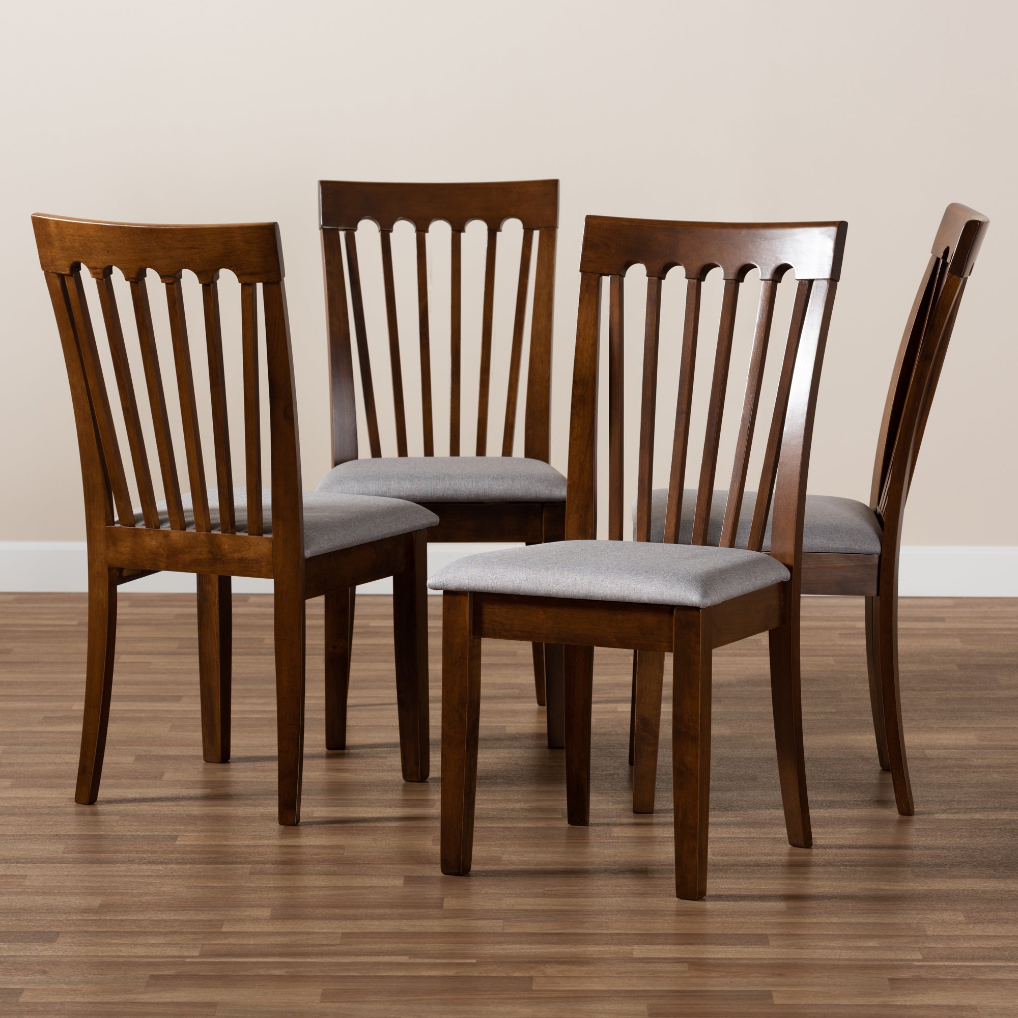 Baxton Studio Minette Modern and Contemporary Grey Fabric Upholstered Walnut Brown Finished Wood Dining Chair