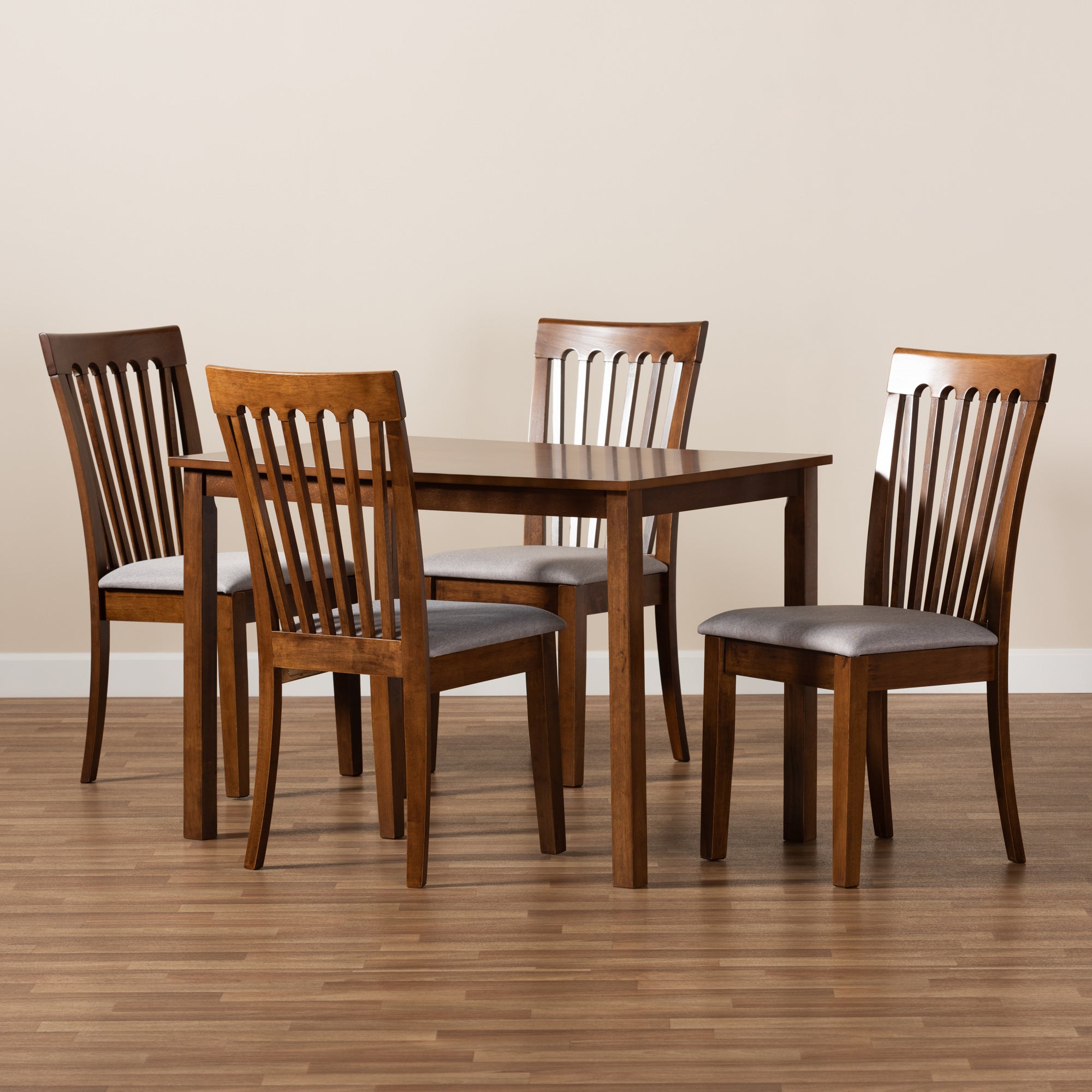 Baxton Studio Seda Modern and Contemporary Grey Fabric Upholstered and Walnut Brown Finished Wood 5-Piece Dining Set