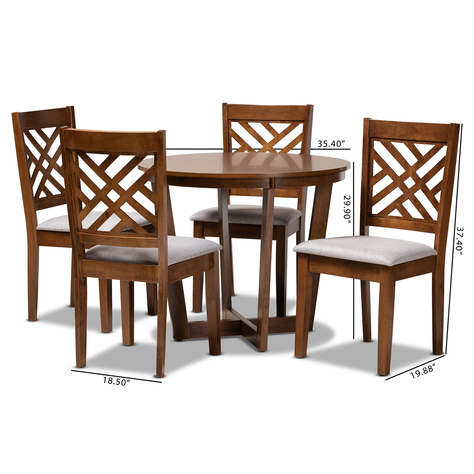 Baxton Studio Alena Modern and Contemporary Grey Fabric Upholstered and Walnut Brown Finished Wood 5-Piece Dining Set