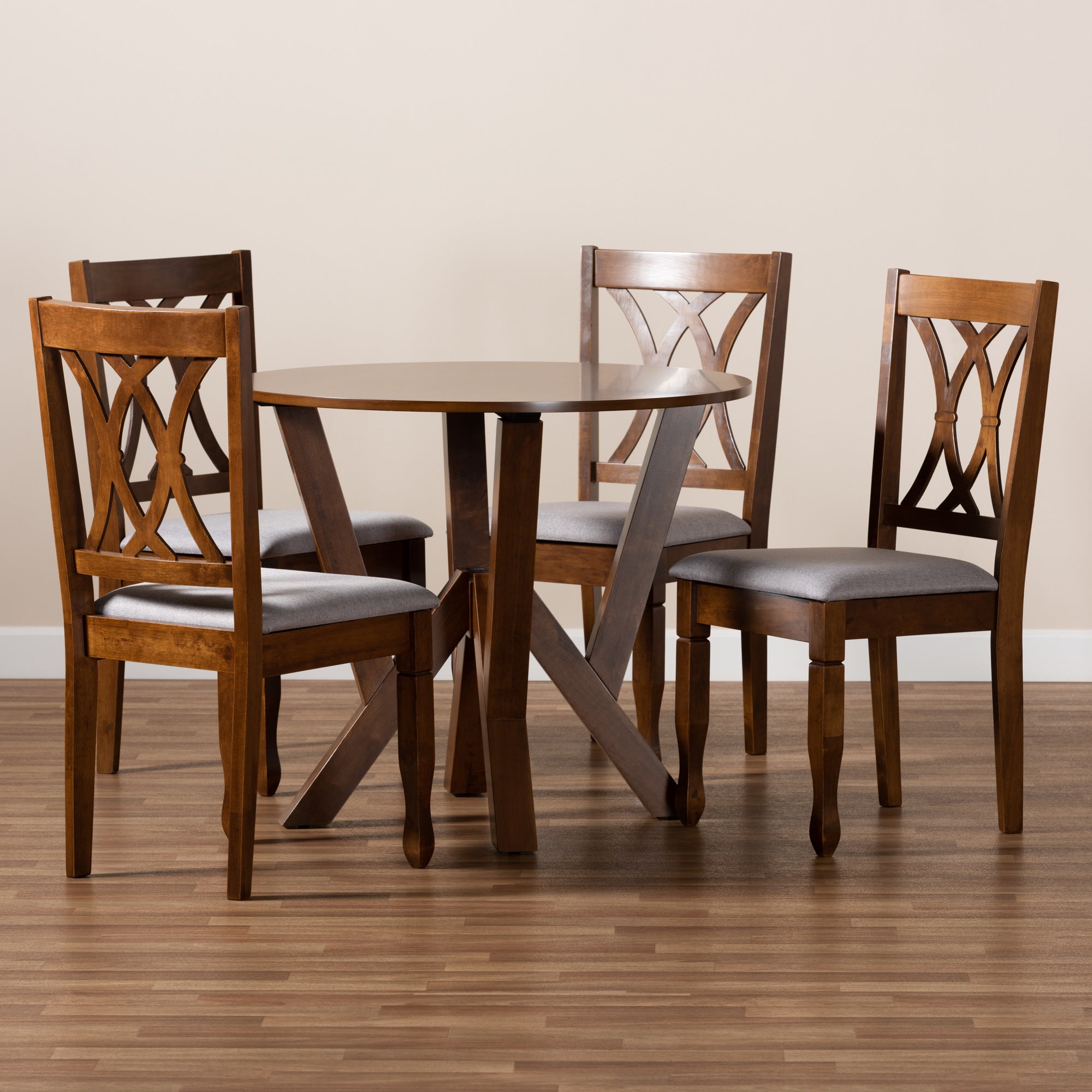 Baxton Studio Irene Modern and Contemporary Grey Fabric Upholstered and Walnut Brown Finished Wood 5-Piece Dining Set