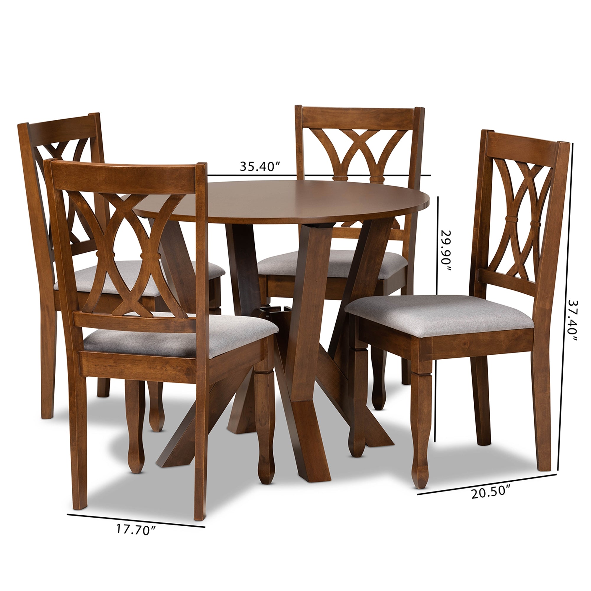 Baxton Studio Irene Modern and Contemporary Grey Fabric Upholstered and Walnut Brown Finished Wood 5-Piece Dining Set