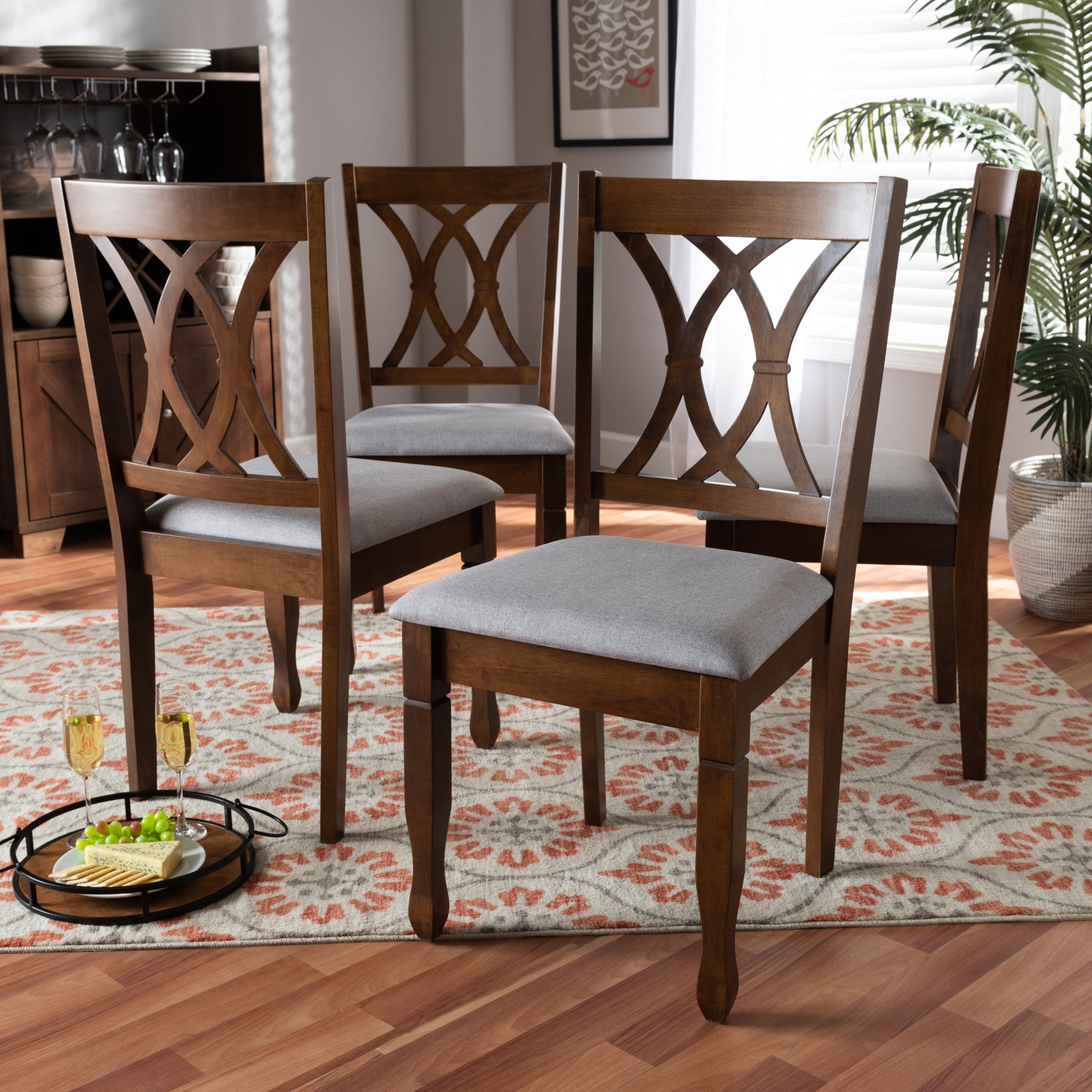 Baxton Studio Augustine Modern and Contemporary Grey Fabric Upholstered and Walnut Brown Finished Wood 4-Piece Dining Chair Set Set