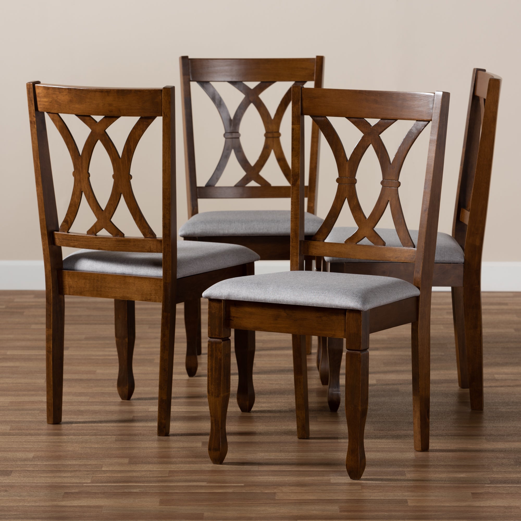 Baxton Studio Augustine Modern and Contemporary Grey Fabric Upholstered and Walnut Brown Finished Wood 4-Piece Dining Chair Set Set