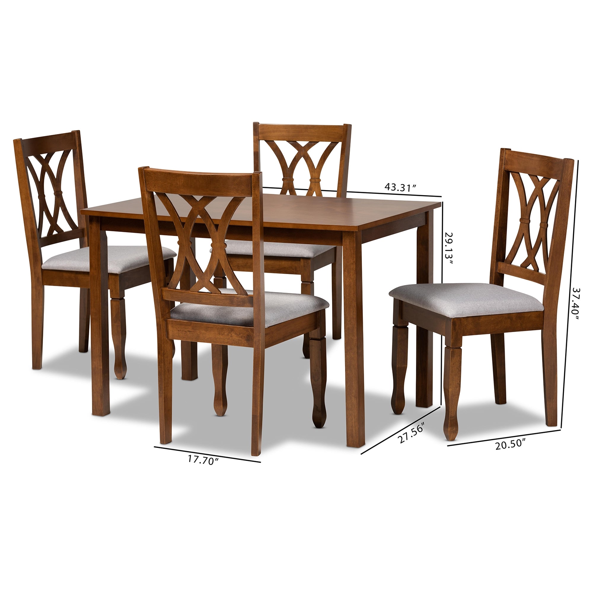 Baxton Studio Sefa Modern and Contemporary Grey Fabric Upholstered and Walnut Brown Finished Wood 5-Piece Dining Set