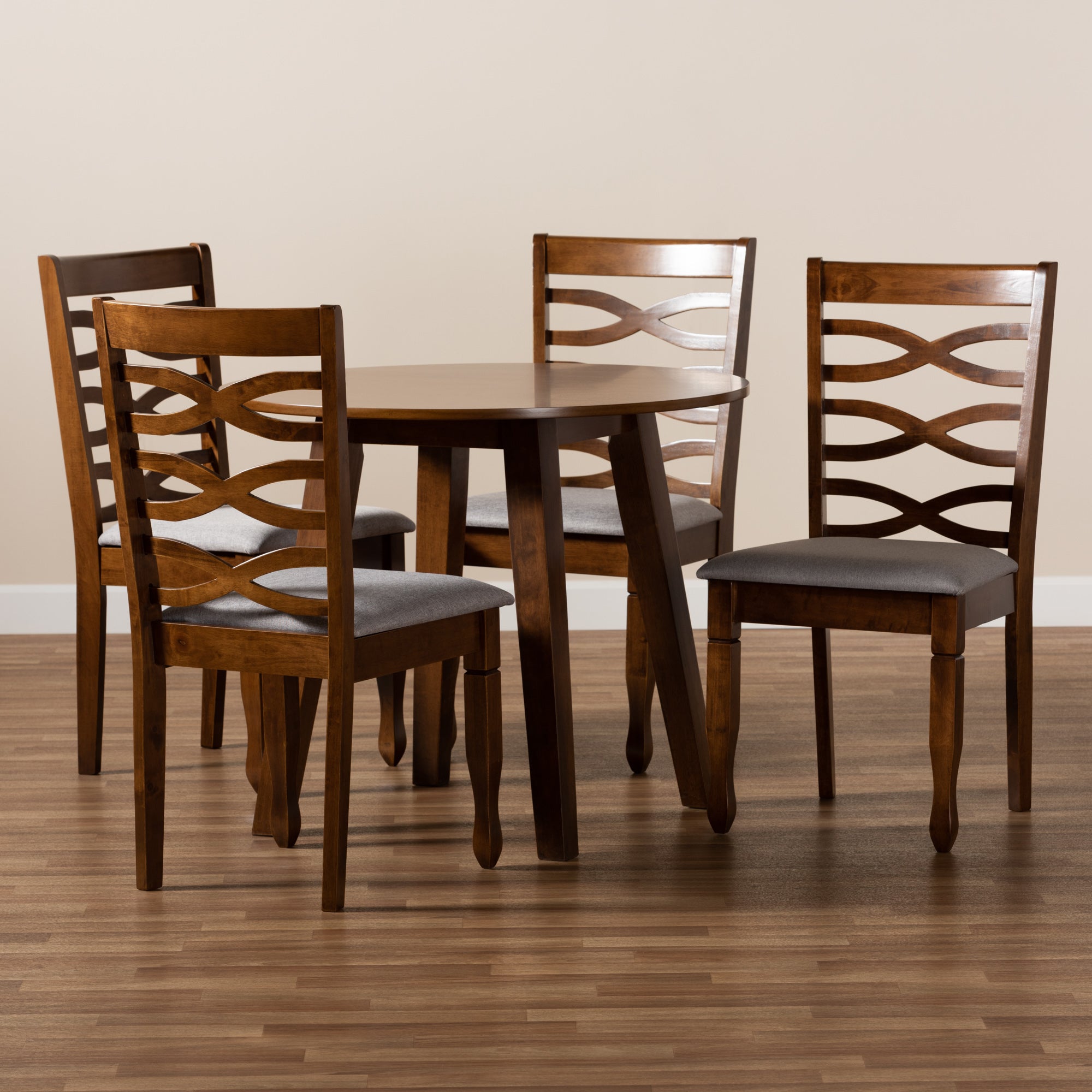 Baxton Studio Darina Modern and Contemporary Grey Fabric Upholstered and Walnut Brown Finished Wood 5-Piece Dining Set
