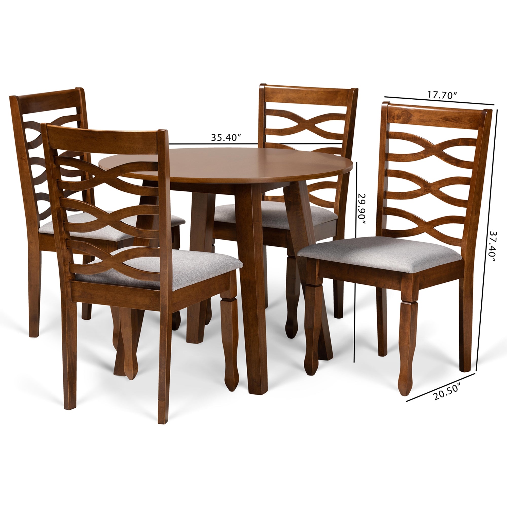 Baxton Studio Darina Modern and Contemporary Grey Fabric Upholstered and Walnut Brown Finished Wood 5-Piece Dining Set