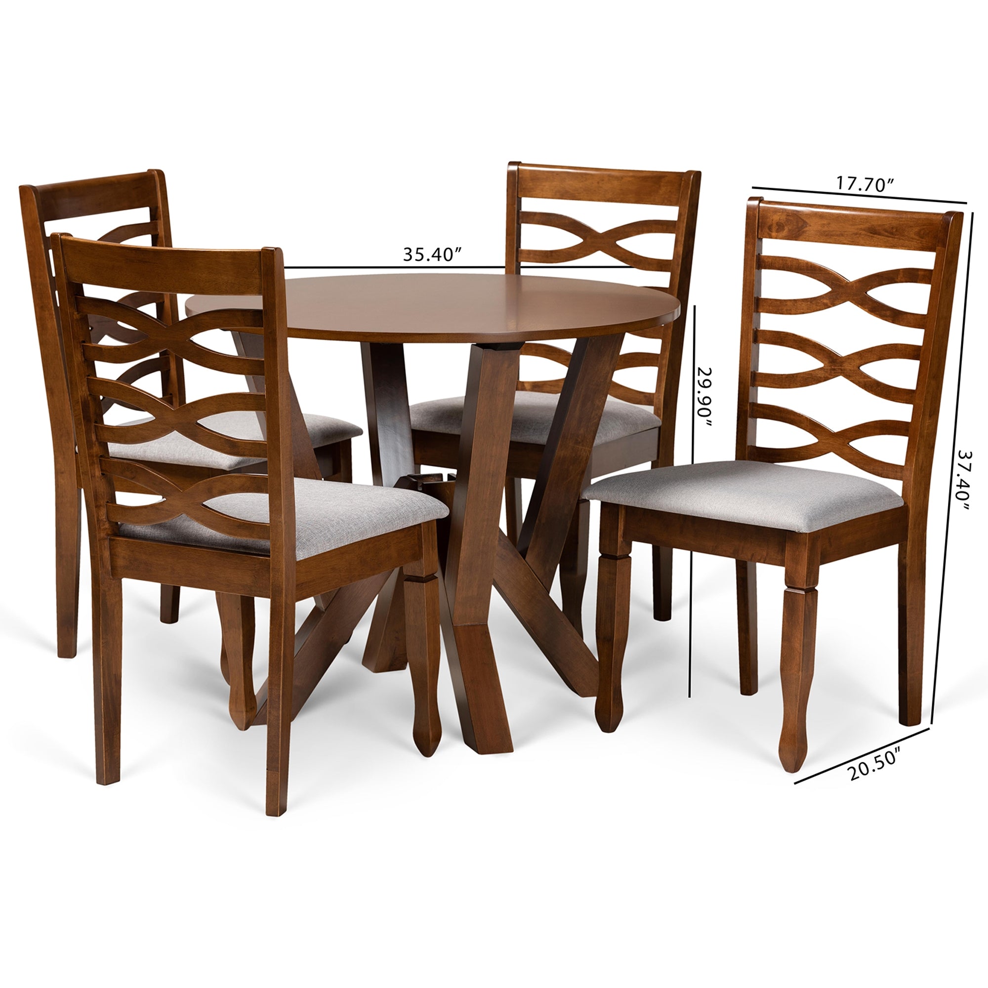 Baxton Studio Ariane Modern and Contemporary Grey Fabric Upholstered and Walnut Brown Finished Wood 5-Piece Dining Set
