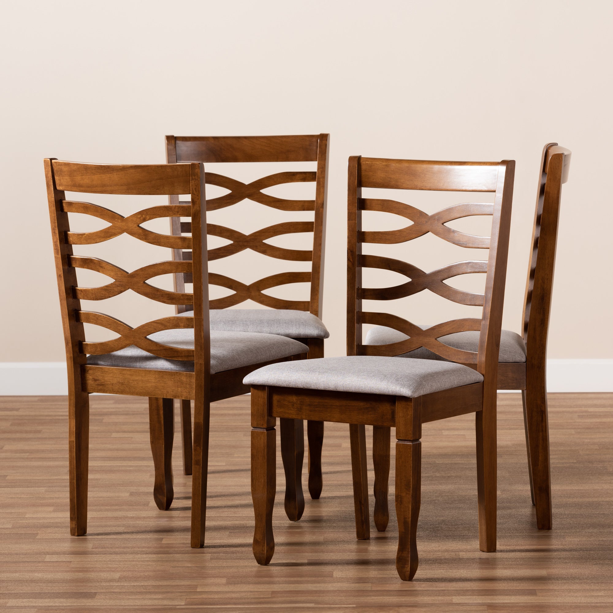 Baxton Studio Elijah Modern and Contemporary Grey Fabric Upholstered and Walnut Brown Finished Wood 4-Piece Dining Chair Set