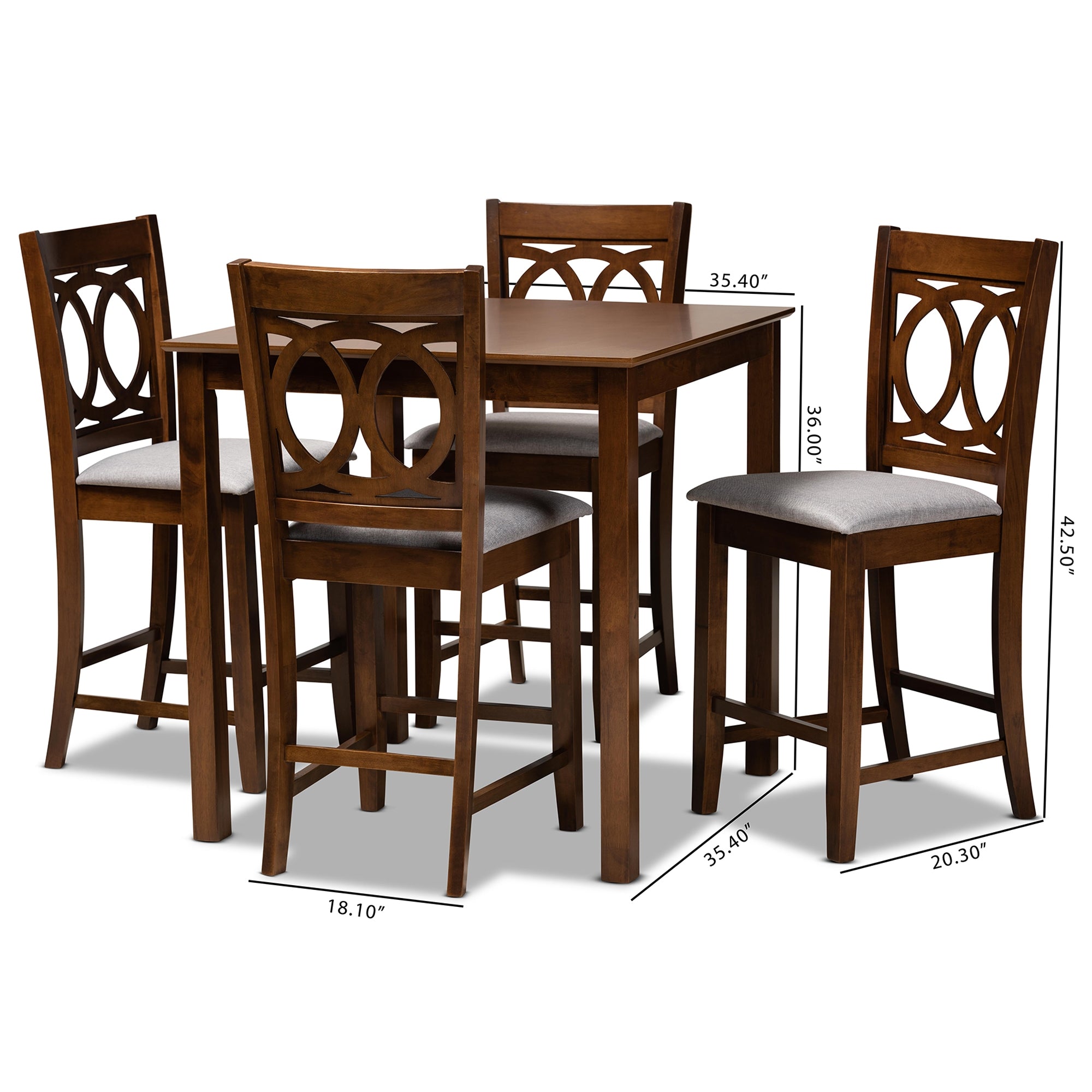 Baxton Studio Lenoir Modern and Contemporary Grey Fabric Upholstered Walnut Brown Finished 5-Piece Wood Pub Set