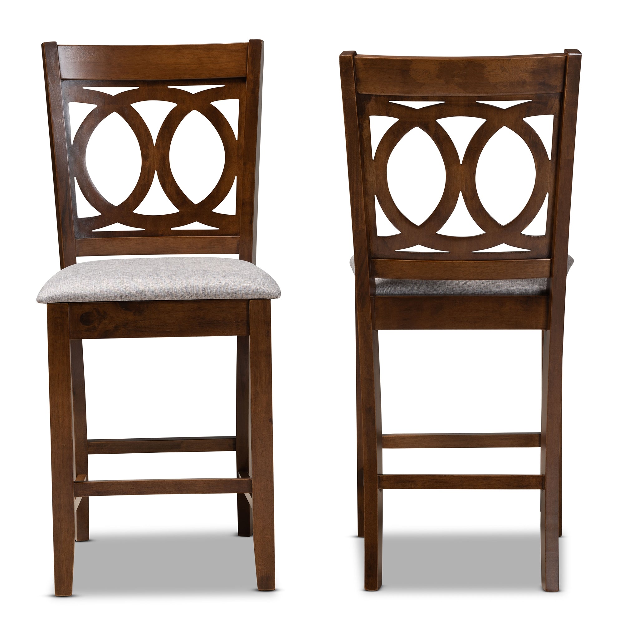 Baxton Studio Lenoir Modern and Contemporary Grey Fabric Upholstered Walnut Brown Finished Wood 2-Piece Counter Height Pub Chair Set