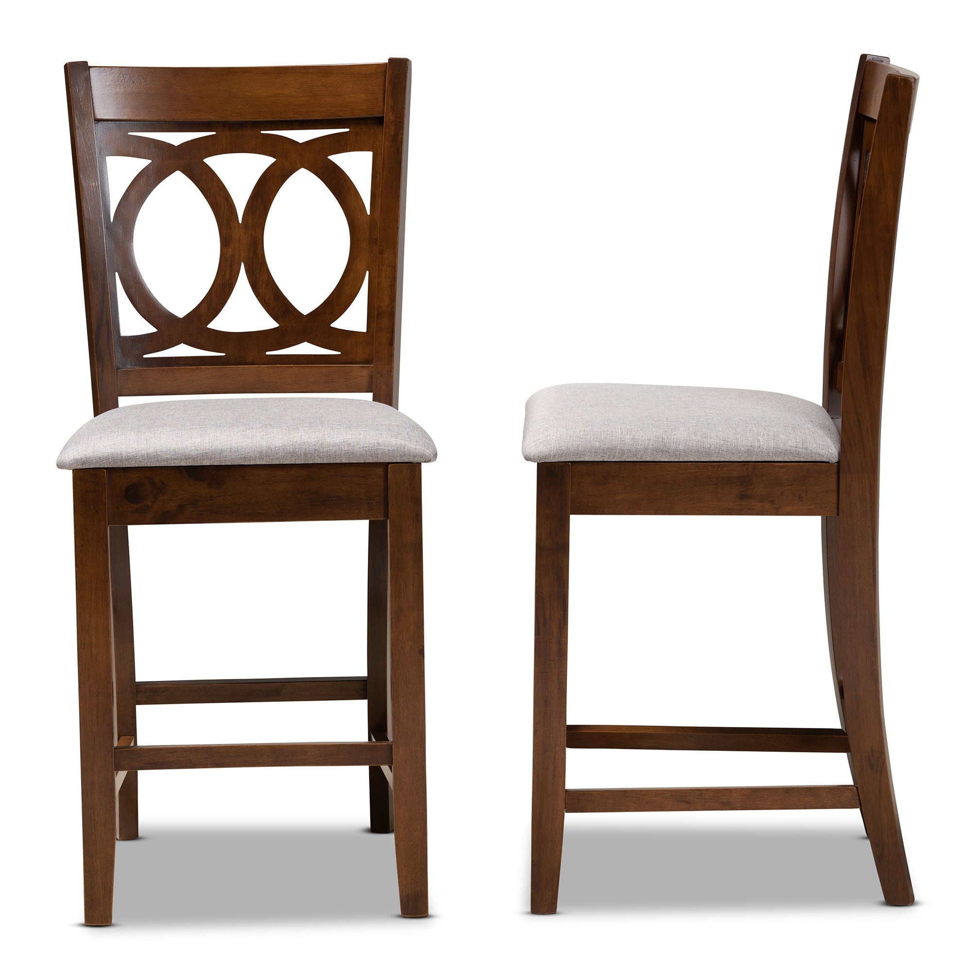 Baxton Studio Lenoir Modern and Contemporary Grey Fabric Upholstered Walnut Brown Finished Wood 2-Piece Counter Height Pub Chair Set