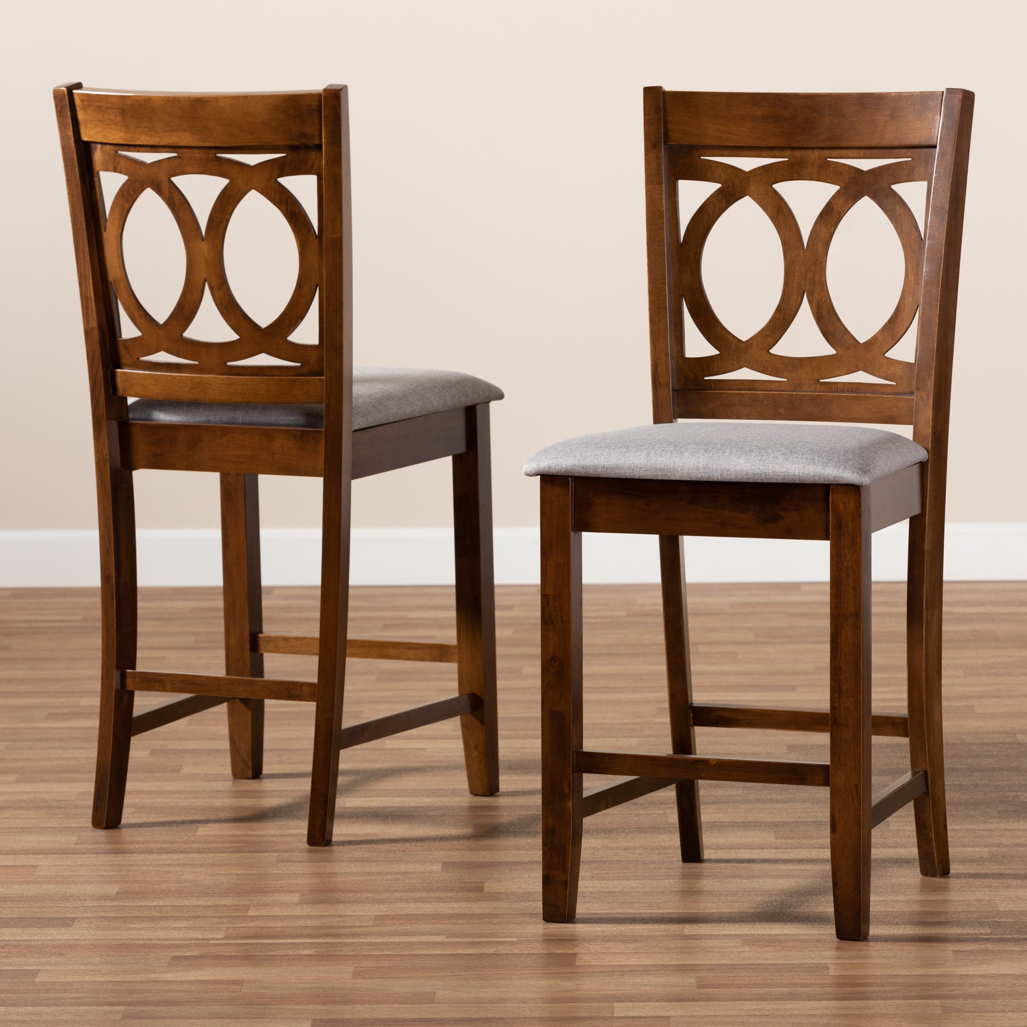 Baxton Studio Lenoir Modern and Contemporary Grey Fabric Upholstered Walnut Brown Finished Wood 2-Piece Counter Height Pub Chair Set