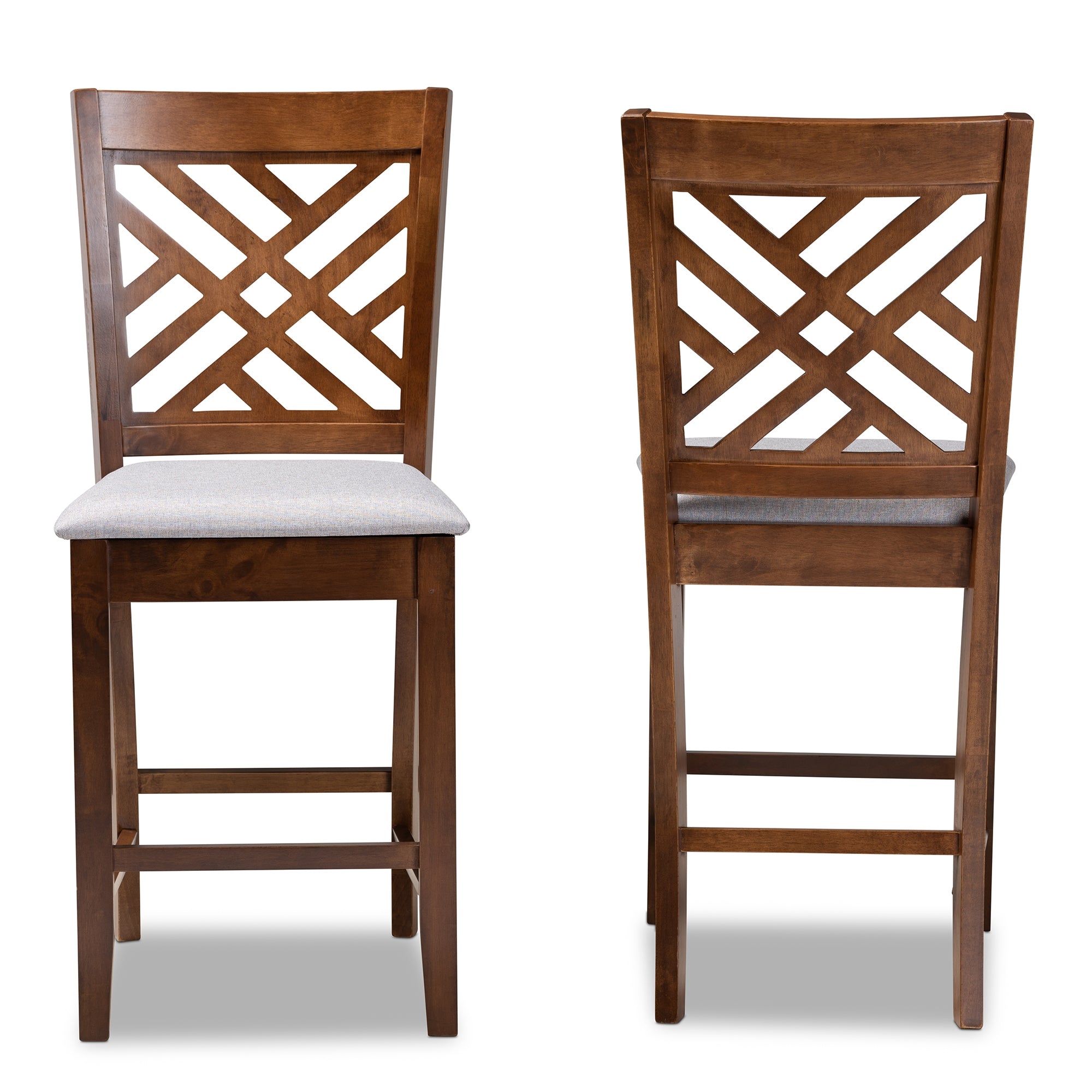 Baxton Studio Caron Modern and Contemporary Grey Fabric Upholstered Walnut Brown Finished 2-Piece Wood Counter Height Pub Chair Set