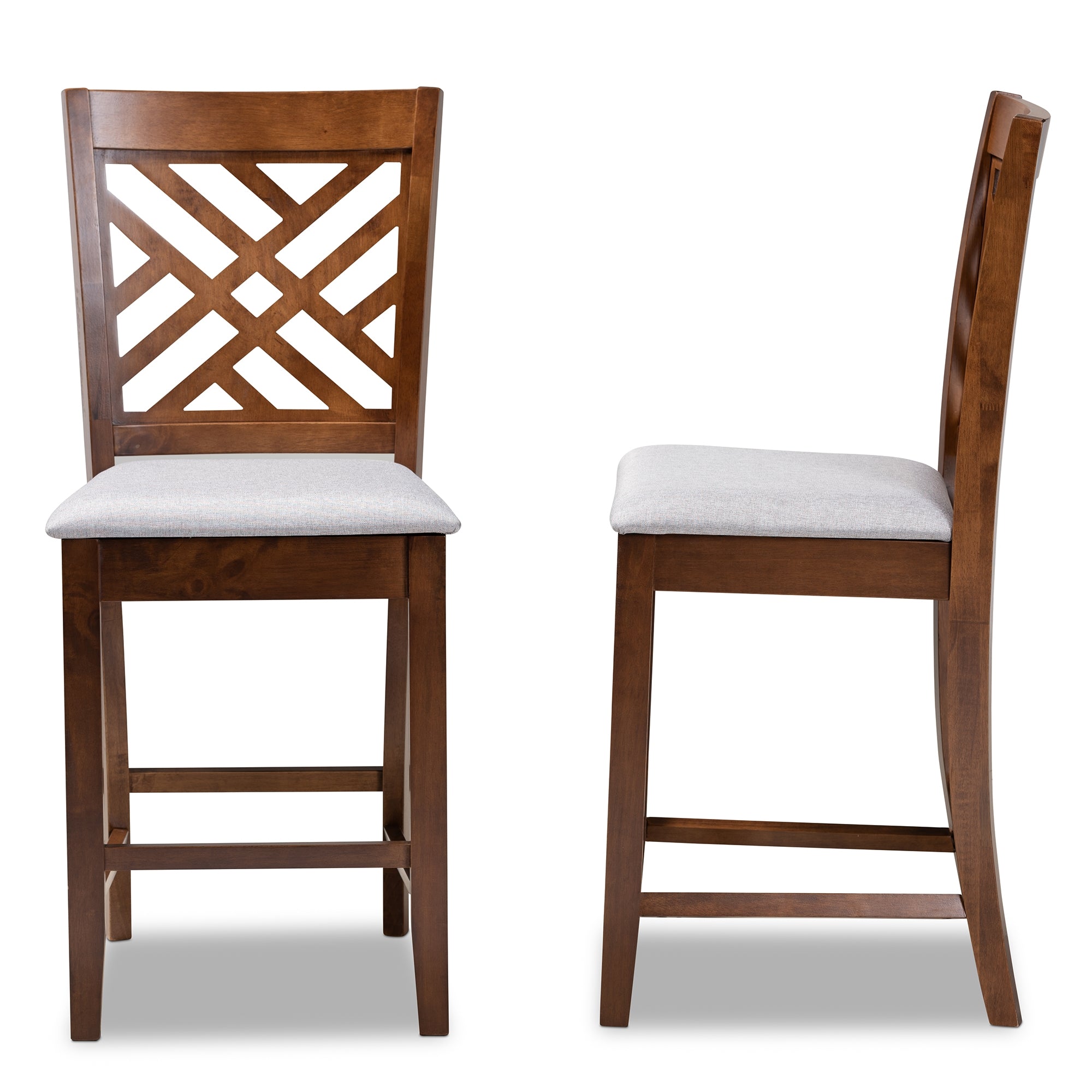 Baxton Studio Caron Modern and Contemporary Grey Fabric Upholstered Walnut Brown Finished 2-Piece Wood Counter Height Pub Chair Set