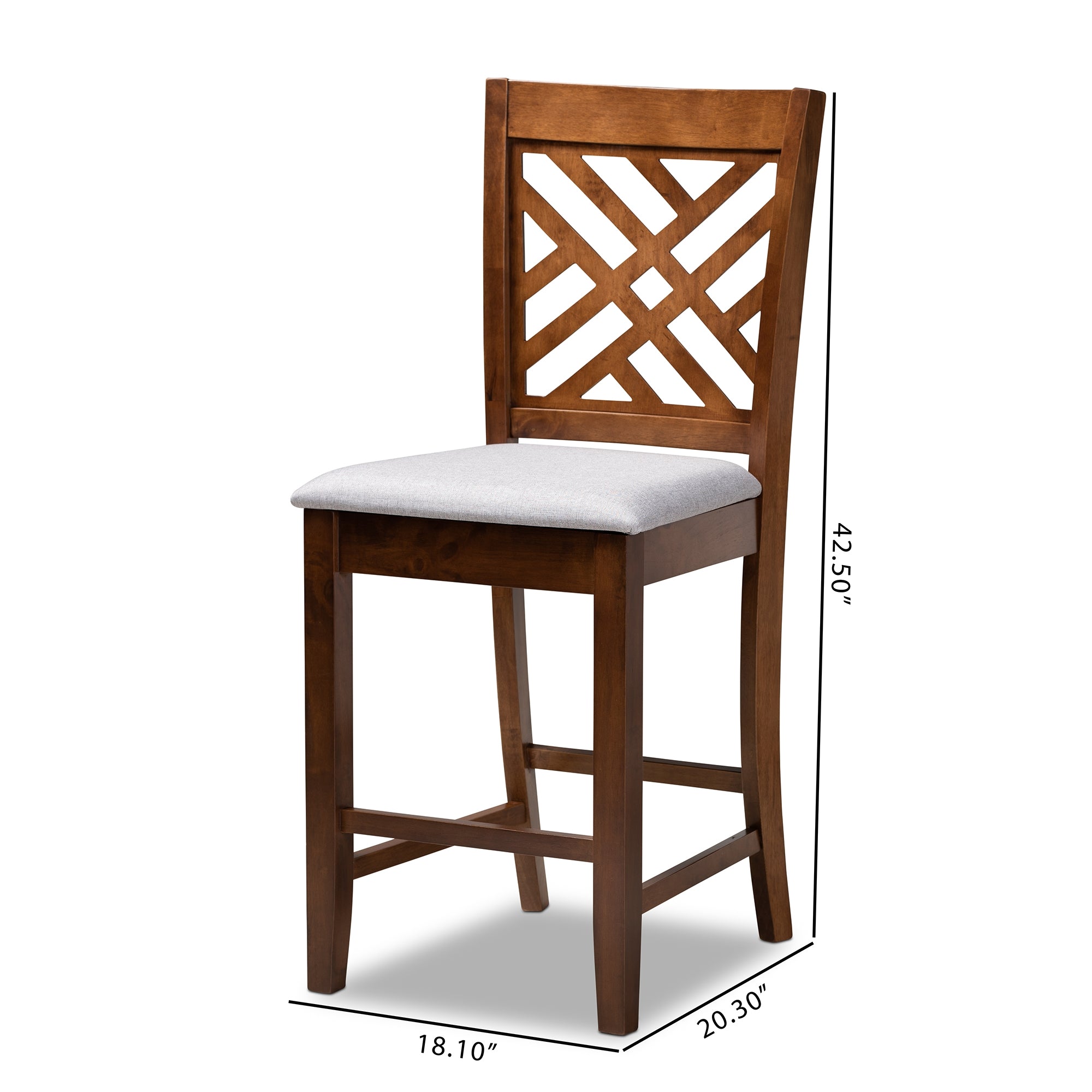 Baxton Studio Caron Modern and Contemporary Grey Fabric Upholstered Walnut Brown Finished 2-Piece Wood Counter Height Pub Chair Set
