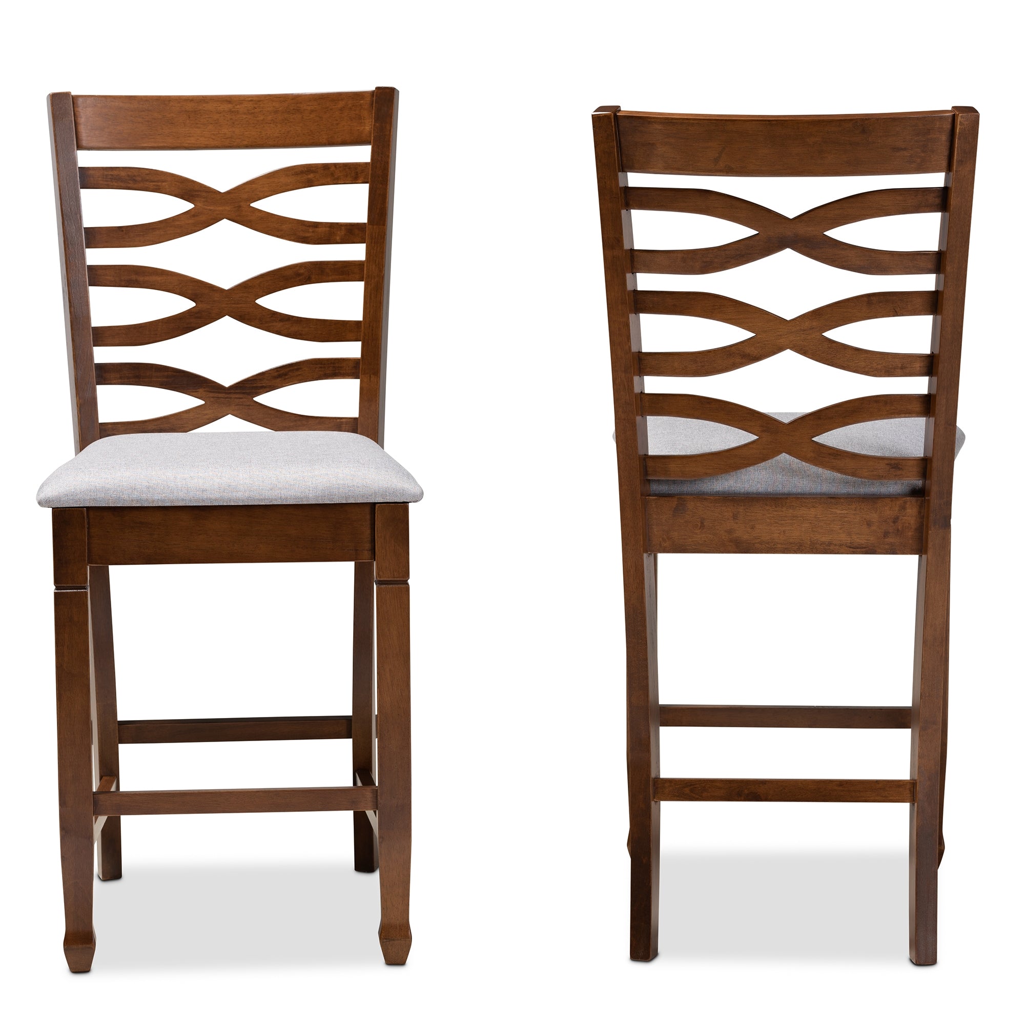 Baxton Studio Lanier Modern and Contemporary Grey Fabric Upholstered Walnut Brown Finished 2-Piece Wood Counter Height Pub Chair Set