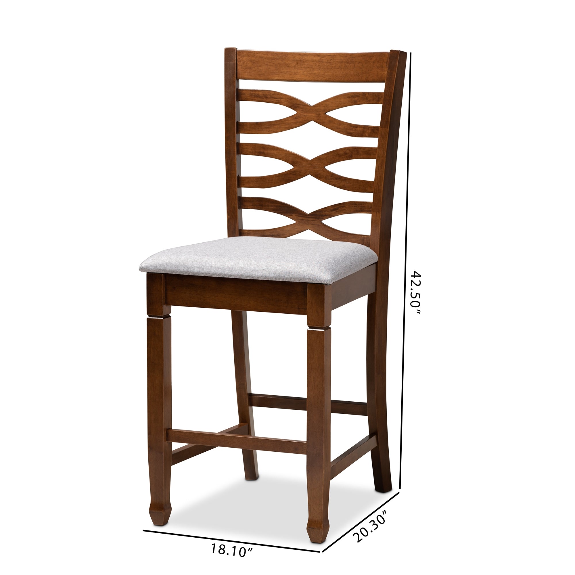 Baxton Studio Lanier Modern and Contemporary Grey Fabric Upholstered Walnut Brown Finished 2-Piece Wood Counter Height Pub Chair Set