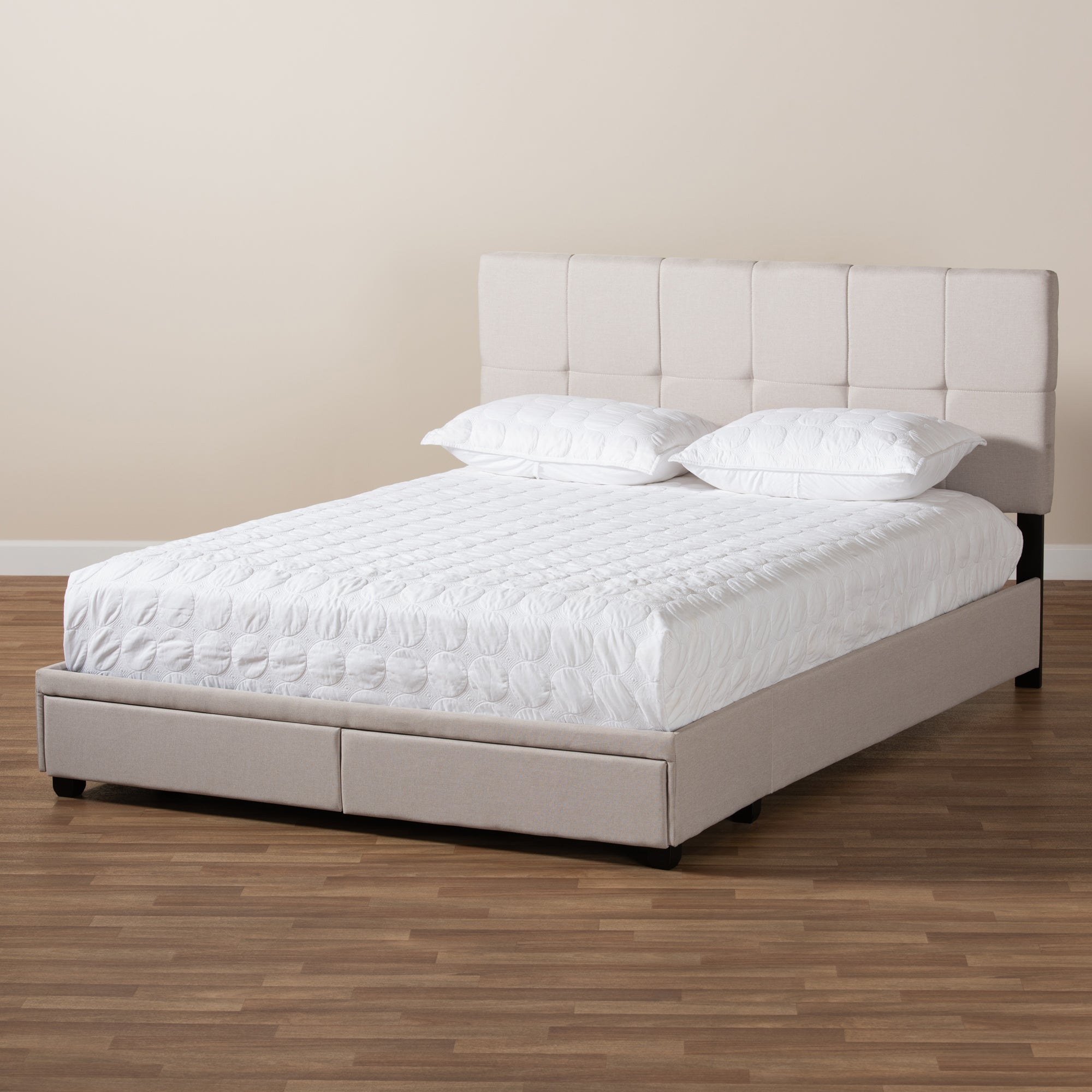 Baxton Studio Netti Beige Fabric Upholstered 2-Drawer Queen Size Platform Storage Bed
