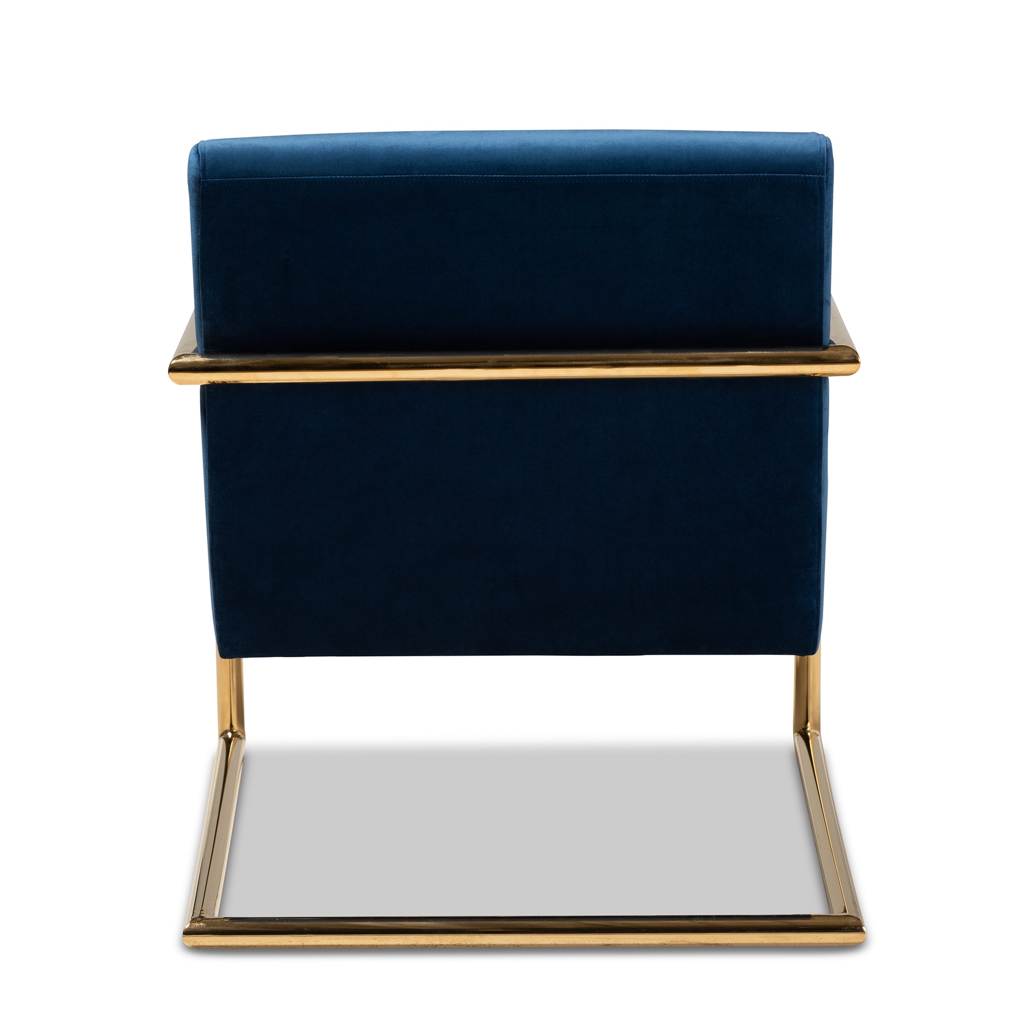 Baxton Studio Mira Glam and Luxe Navy Blue Velvet Fabric Upholstered Gold Finished Metal Lounge Chair