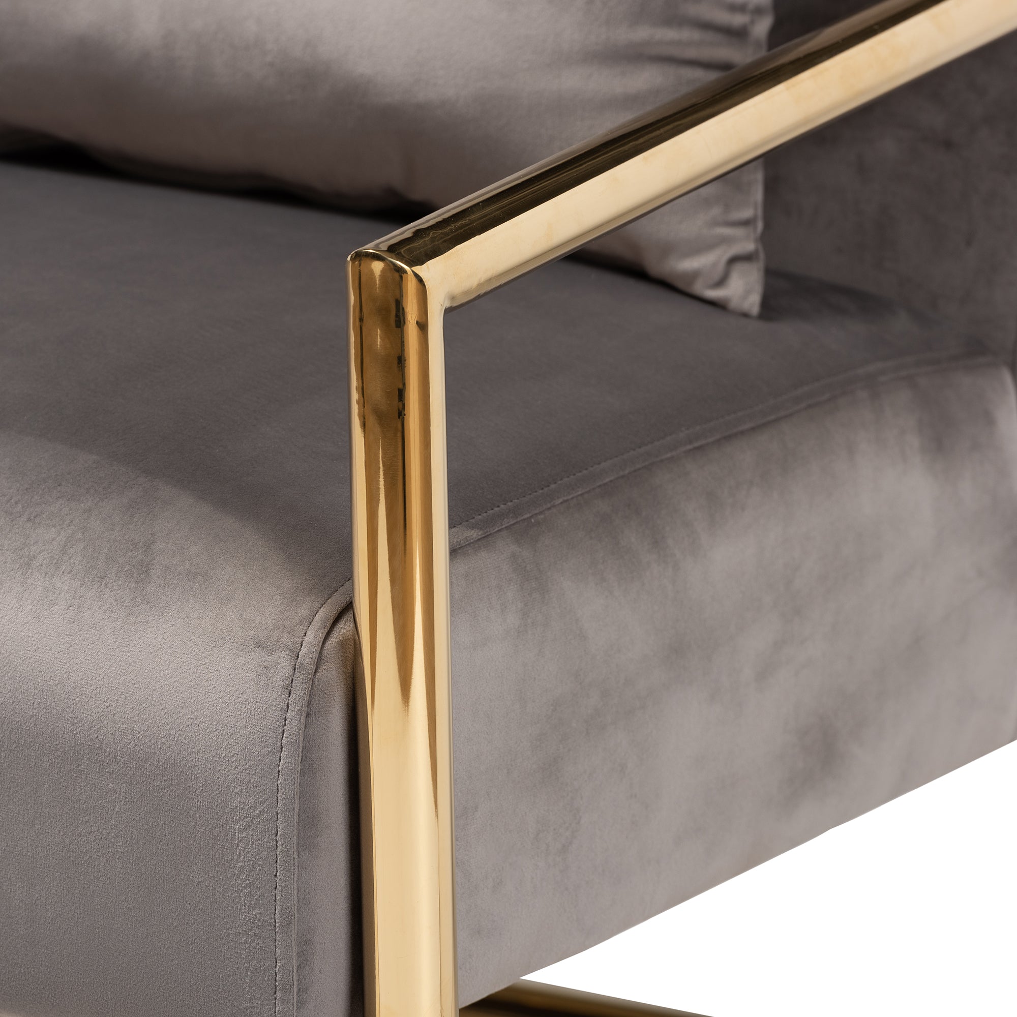 Baxton Studio Mira Glam and Luxe Grey Velvet Fabric Upholstered Gold Finished Metal Lounge Chair