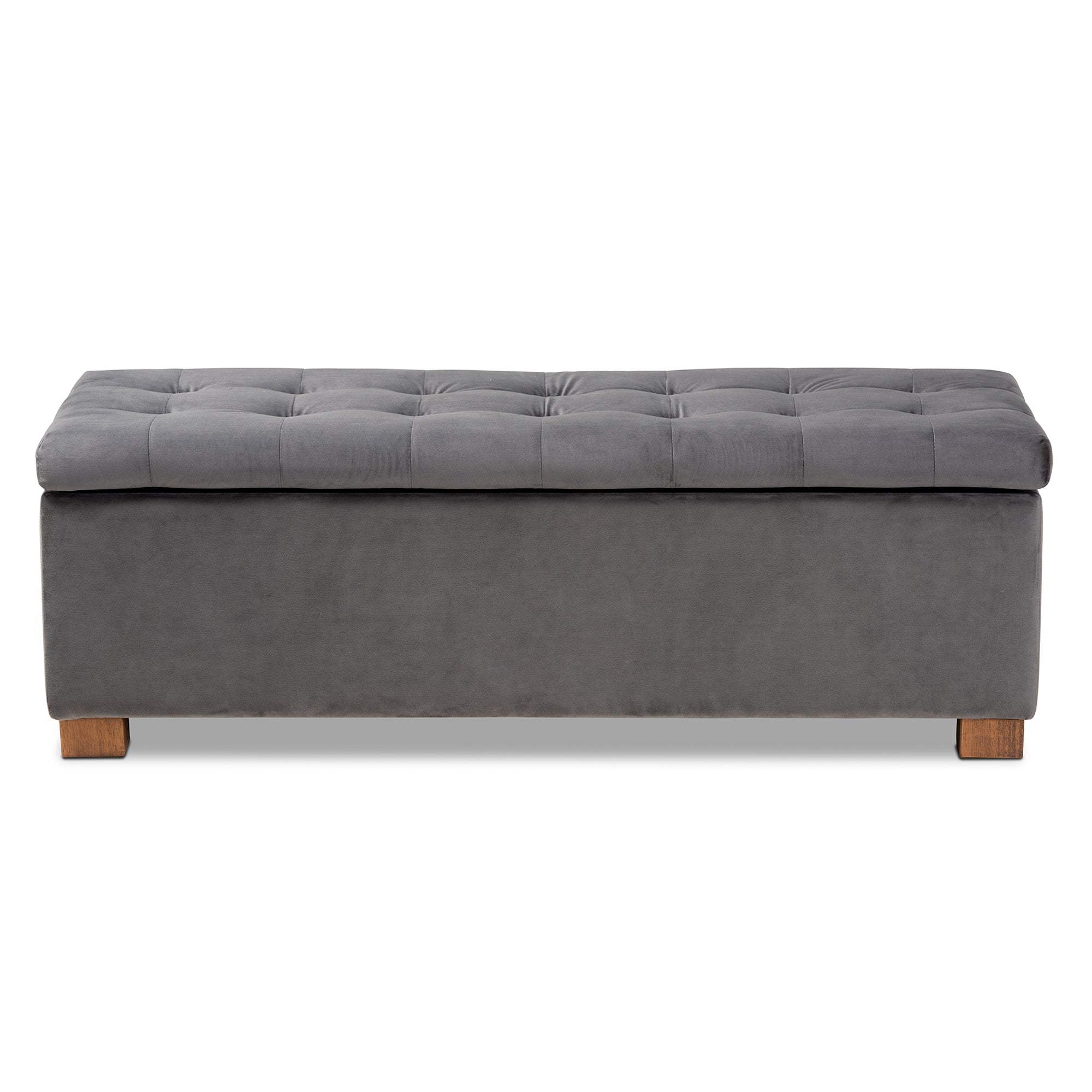 Baxton Studio Roanoke Modern and Contemporary Grey Velvet Fabric Upholstered Grid-Tufted Storage Ottoman Bench