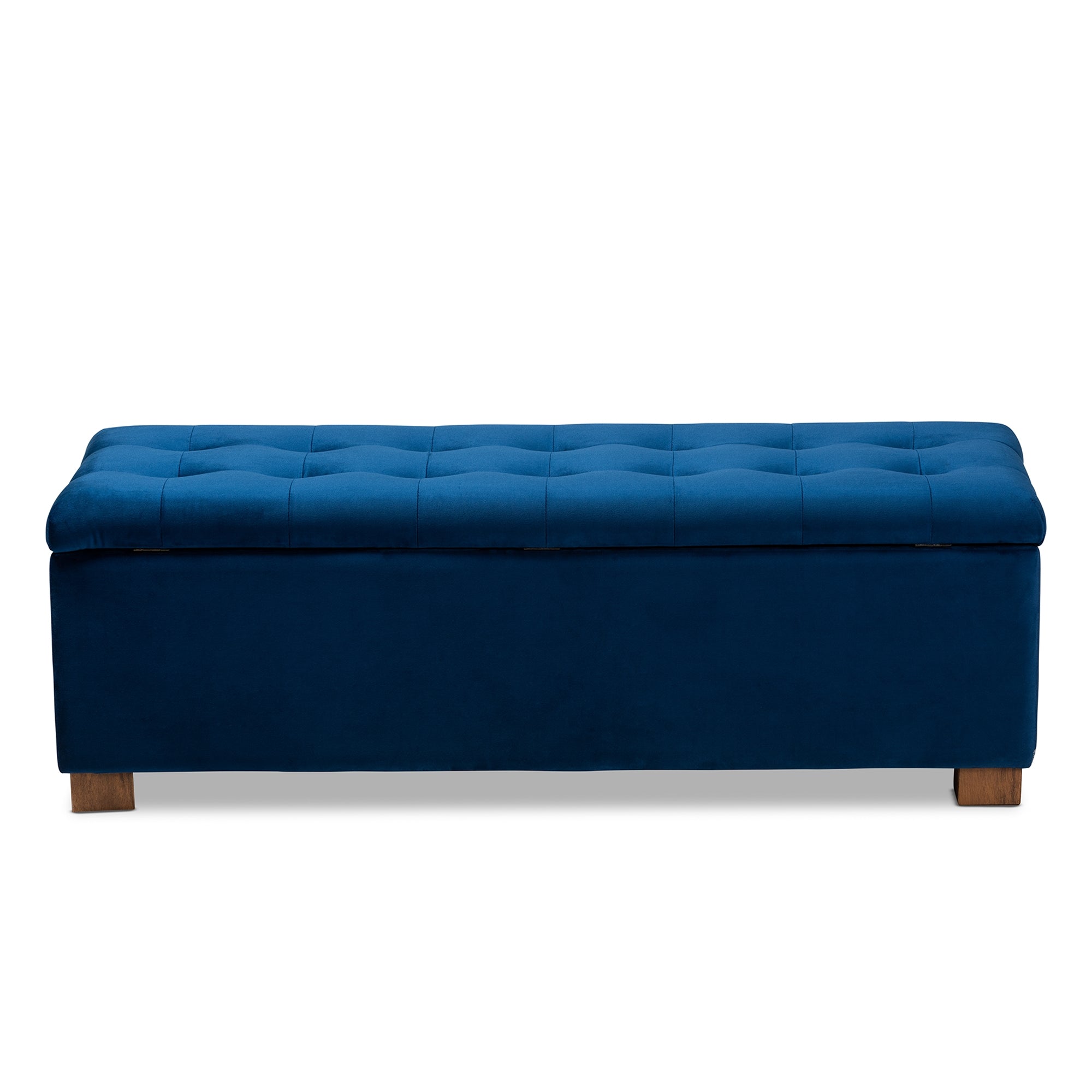 Baxton Studio Roanoke Modern and Contemporary Navy Blue Velvet Fabric Upholstered Grid-Tufted Storage Ottoman Bench