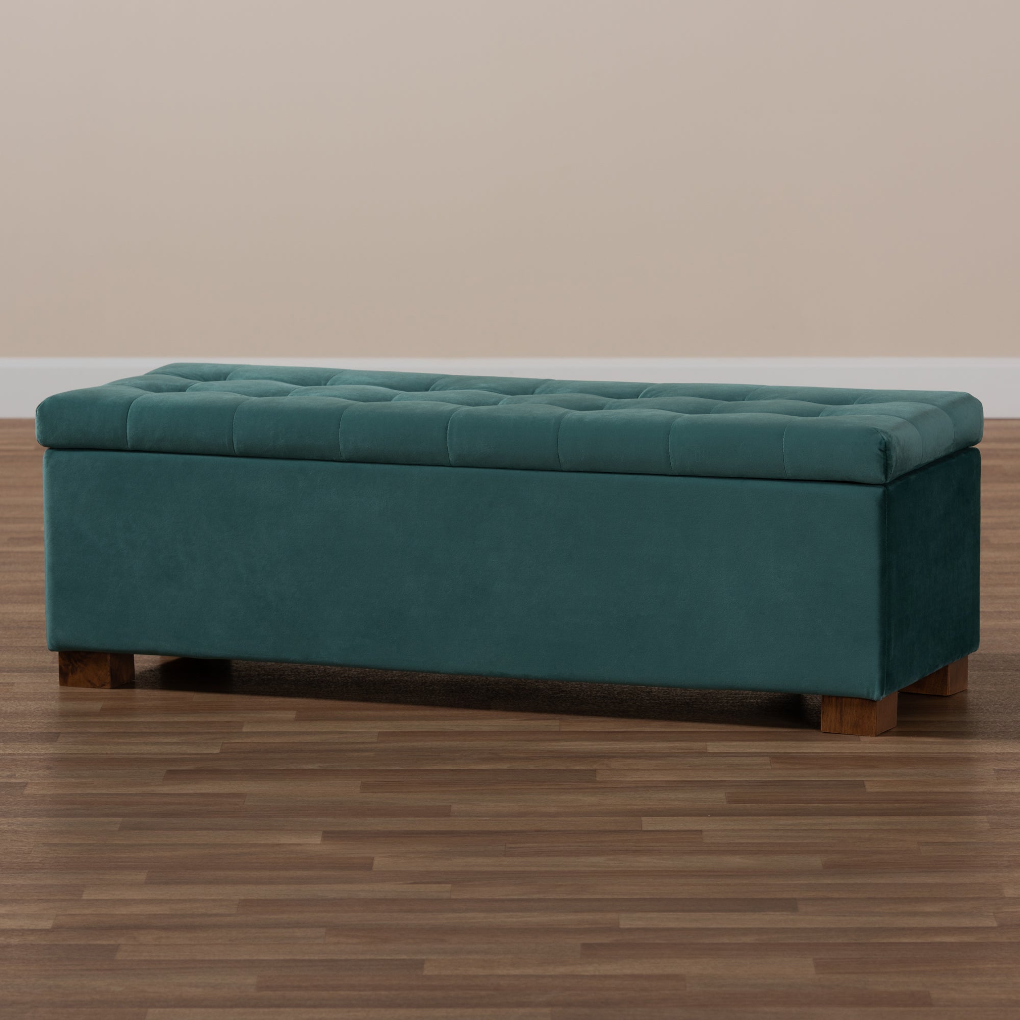 Baxton Studio Roanoke Modern and Contemporary Teal Blue Velvet Fabric Upholstered Grid-Tufted Storage Ottoman Bench