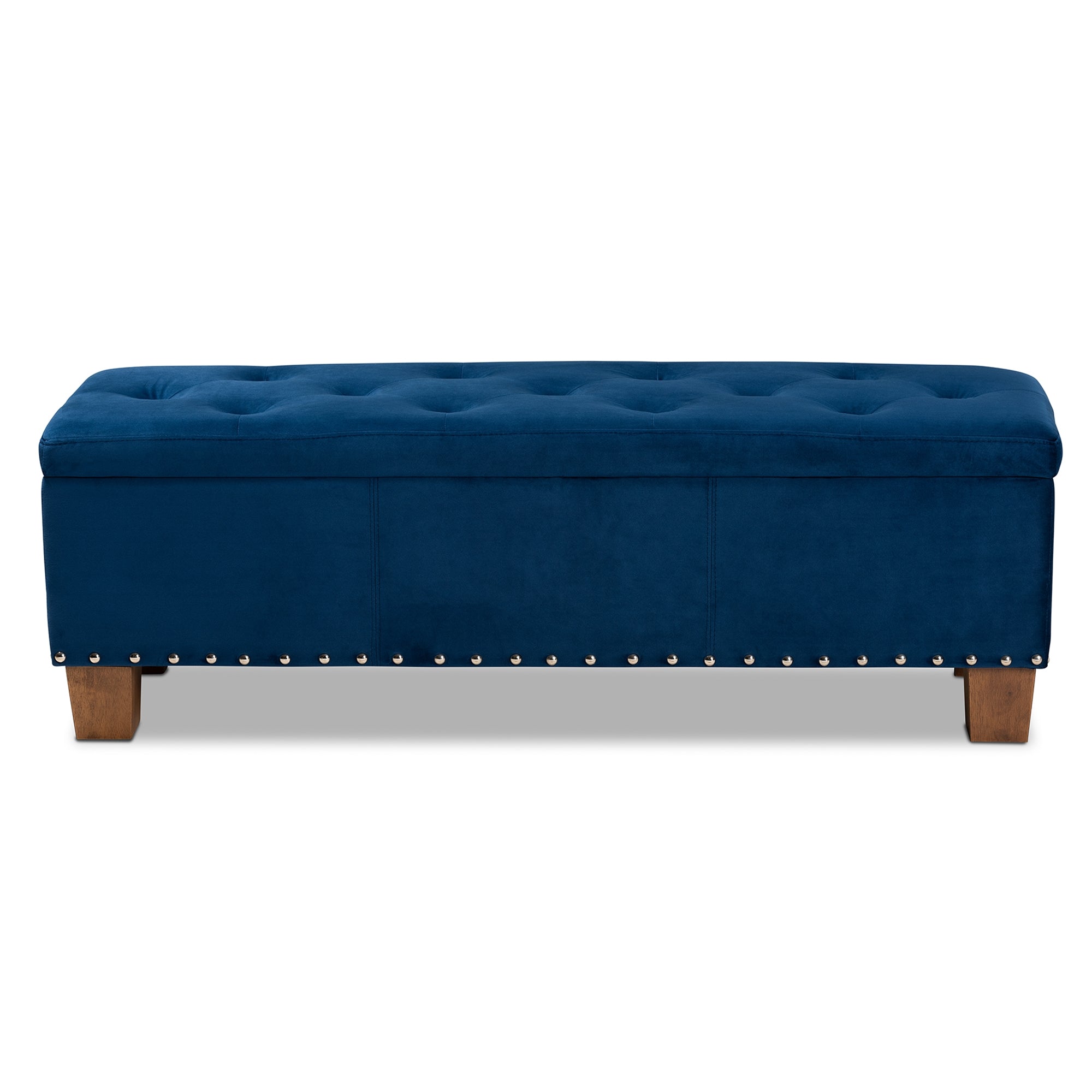 Baxton Studio Hannah Modern and Contemporary Navy Blue Velvet Fabric Upholstered Button-Tufted Storage Ottoman Bench