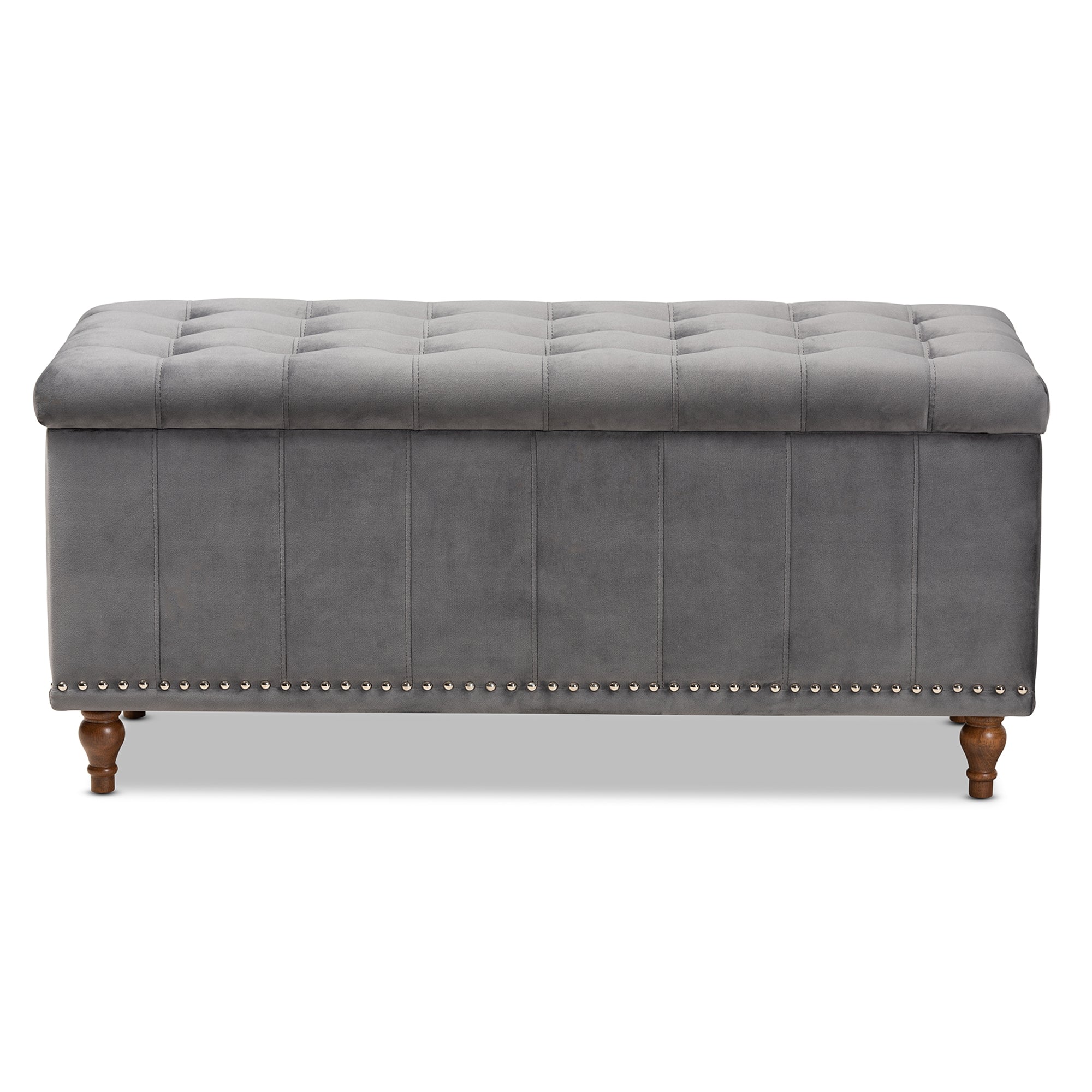 Baxton Studio Kaylee Modern and Contemporary Grey Velvet Fabric Upholstered Button-Tufted Storage Ottoman Bench