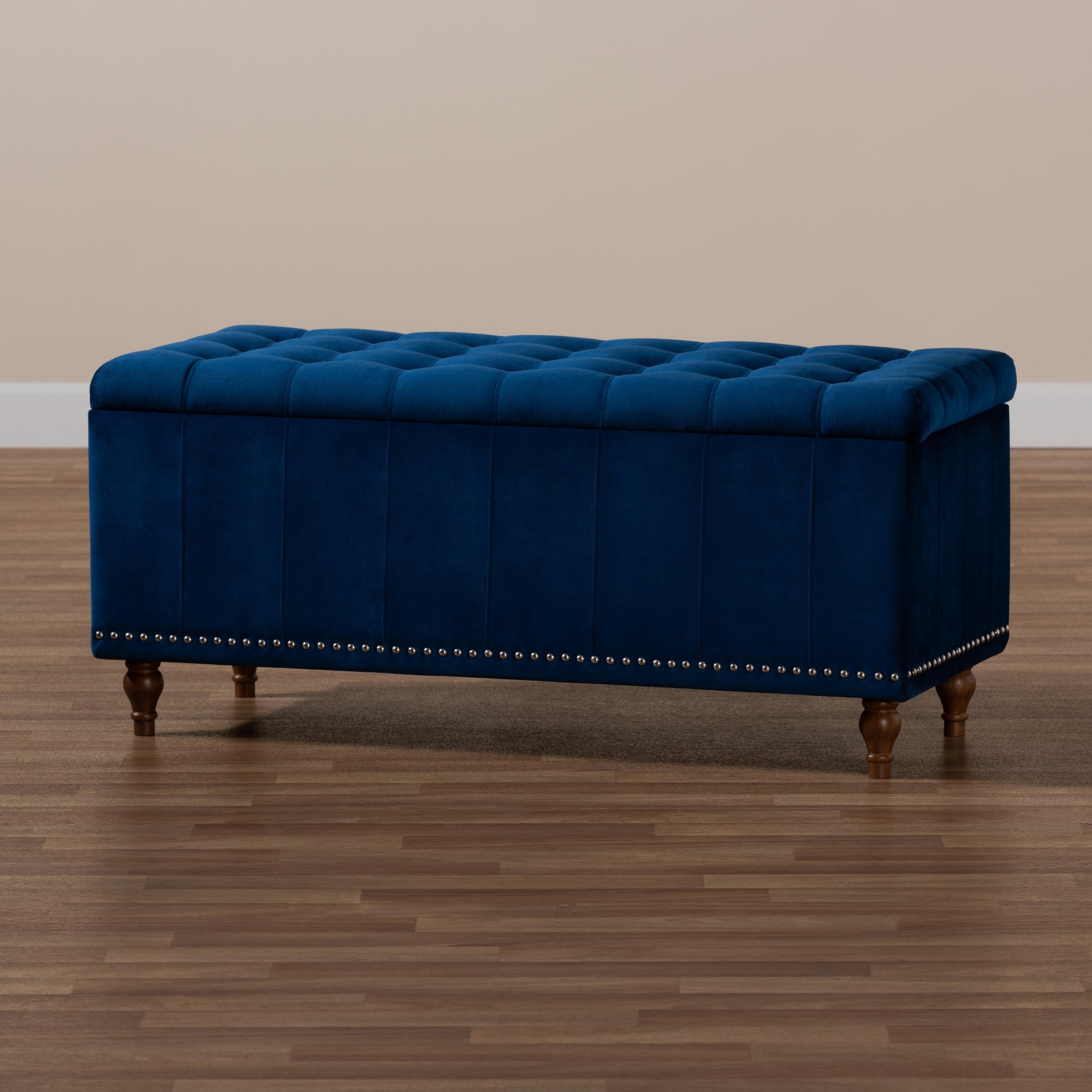 Baxton Studio Kaylee Modern and Contemporary Navy Blue Velvet Fabric Upholstered Button-Tufted Storage Ottoman Bench