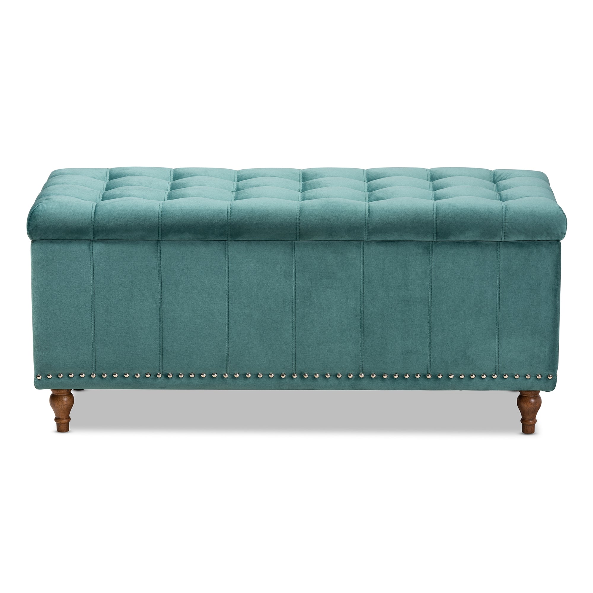 Baxton Studio Kaylee Modern and Contemporary Teal Blue Velvet Fabric Upholstered Button-Tufted Storage Ottoman Bench