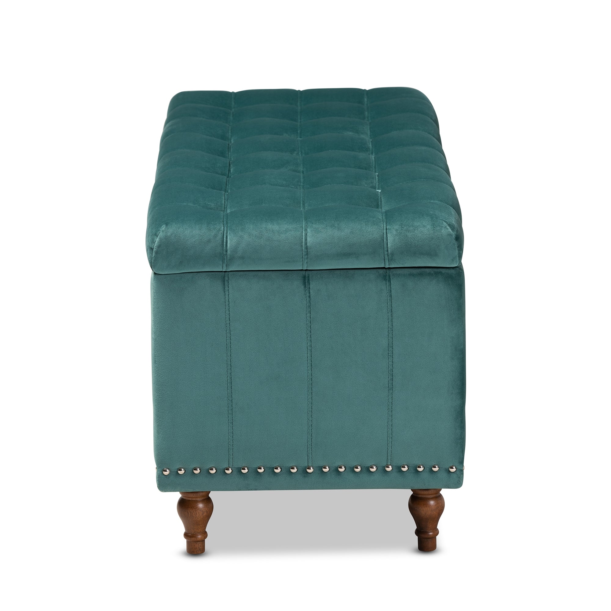Baxton Studio Kaylee Modern and Contemporary Teal Blue Velvet Fabric Upholstered Button-Tufted Storage Ottoman Bench