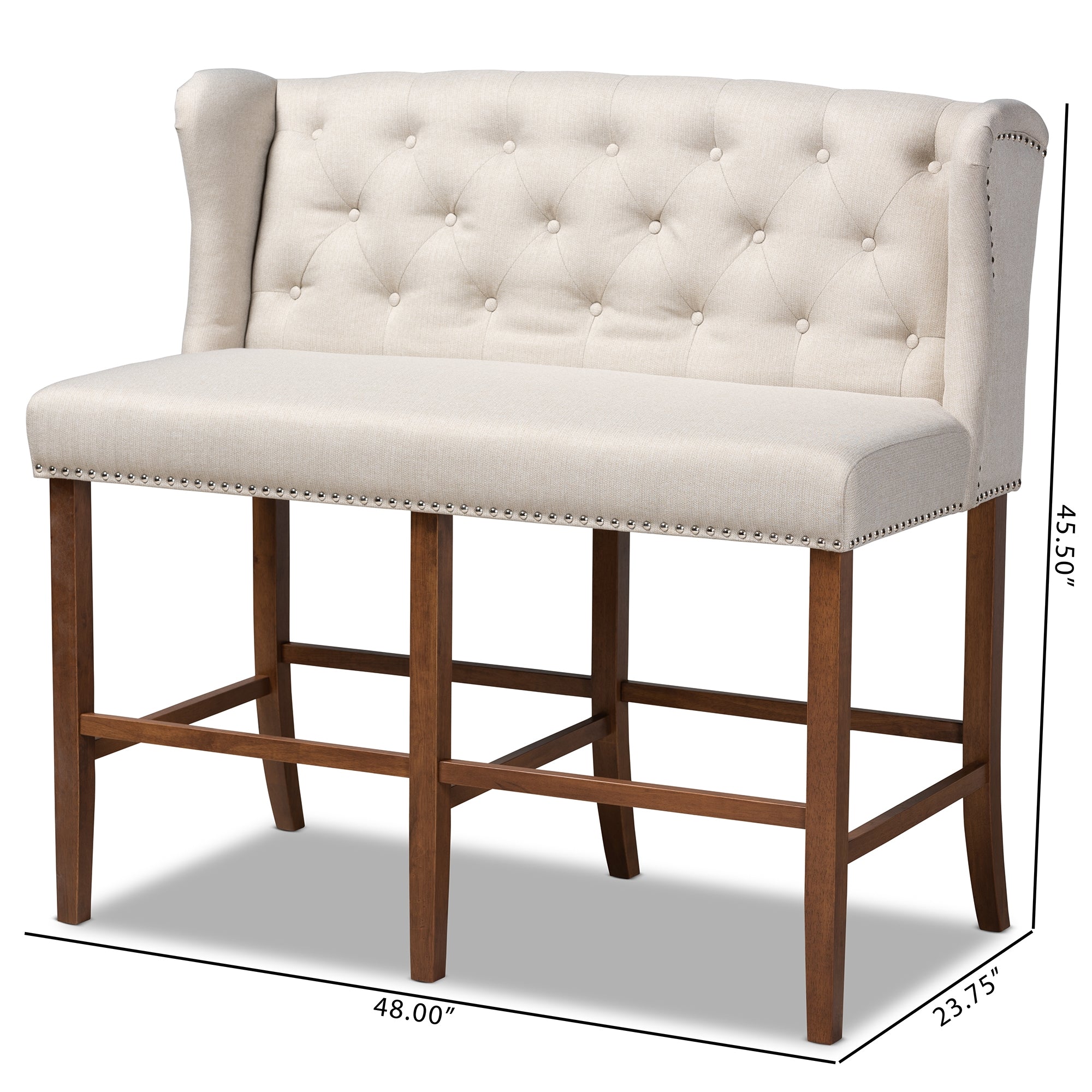 Baxton Studio Alira Modern and Contemporary Beige Fabric Upholstered Walnut Finished Wood Button Tufted Bar Stool Bench