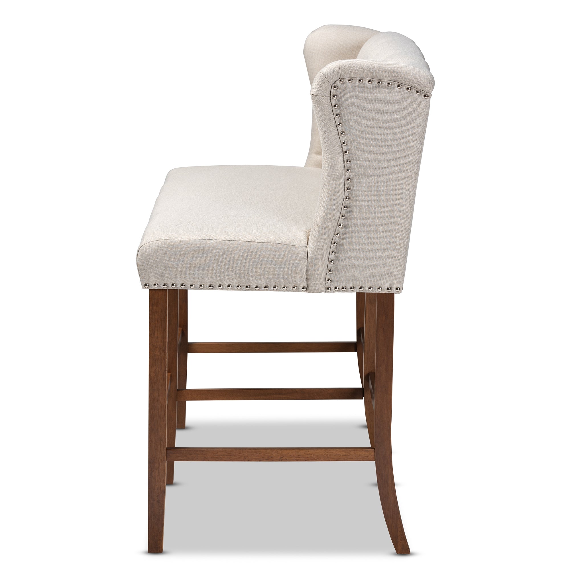 Baxton Studio Alira Modern and Contemporary Beige Fabric Upholstered Walnut Finished Wood Button Tufted Bar Stool Bench