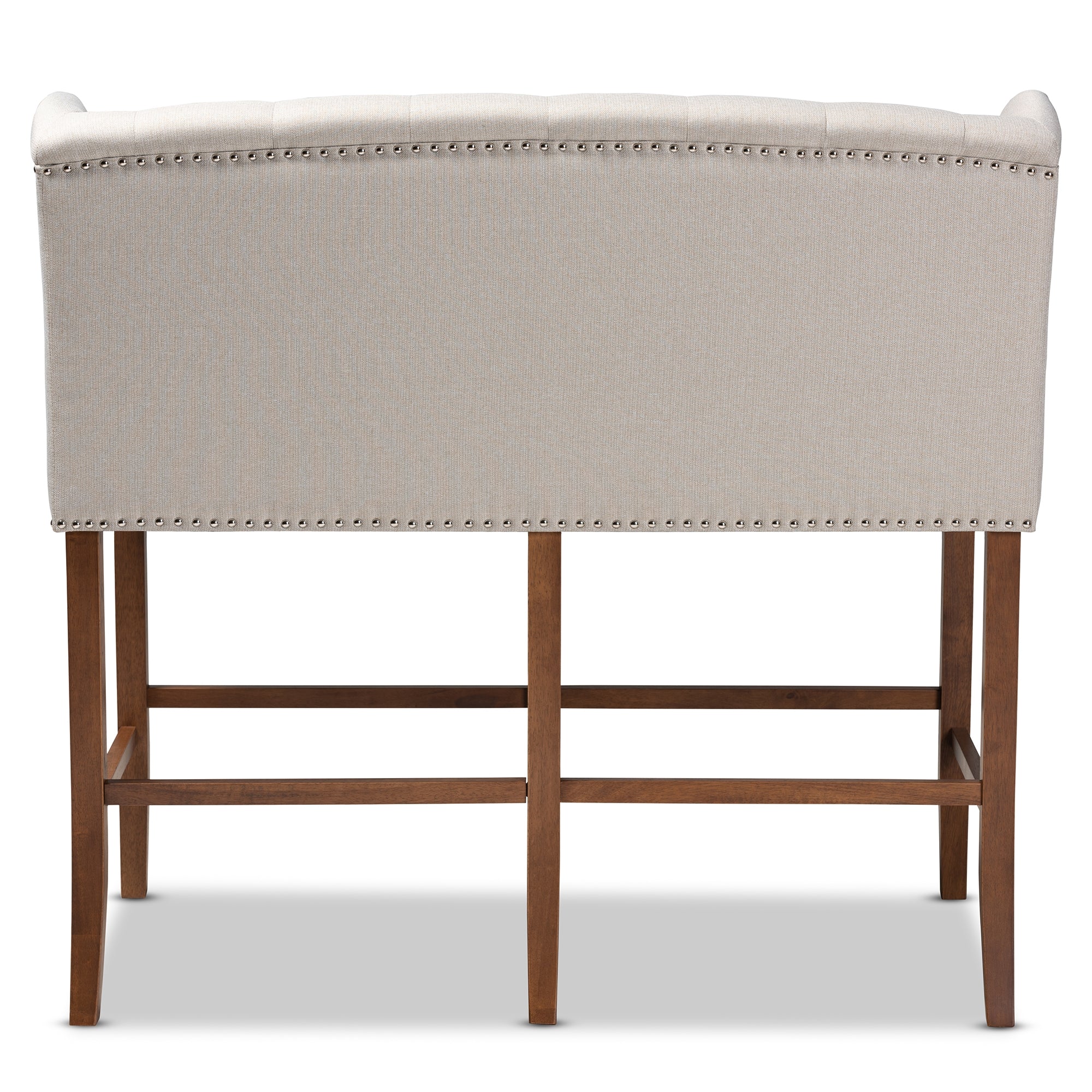 Baxton Studio Alira Modern and Contemporary Beige Fabric Upholstered Walnut Finished Wood Button Tufted Bar Stool Bench