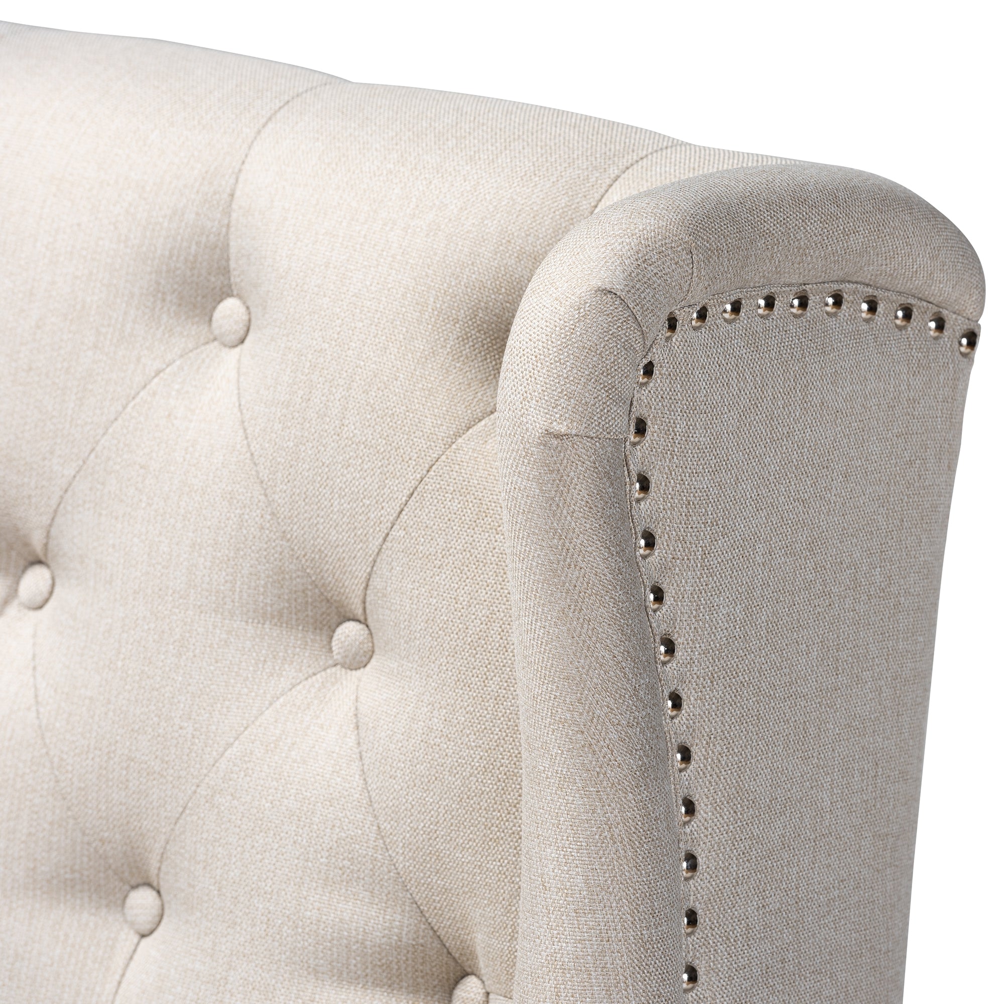 Baxton Studio Alira Modern and Contemporary Beige Fabric Upholstered Walnut Finished Wood Button Tufted Bar Stool Bench