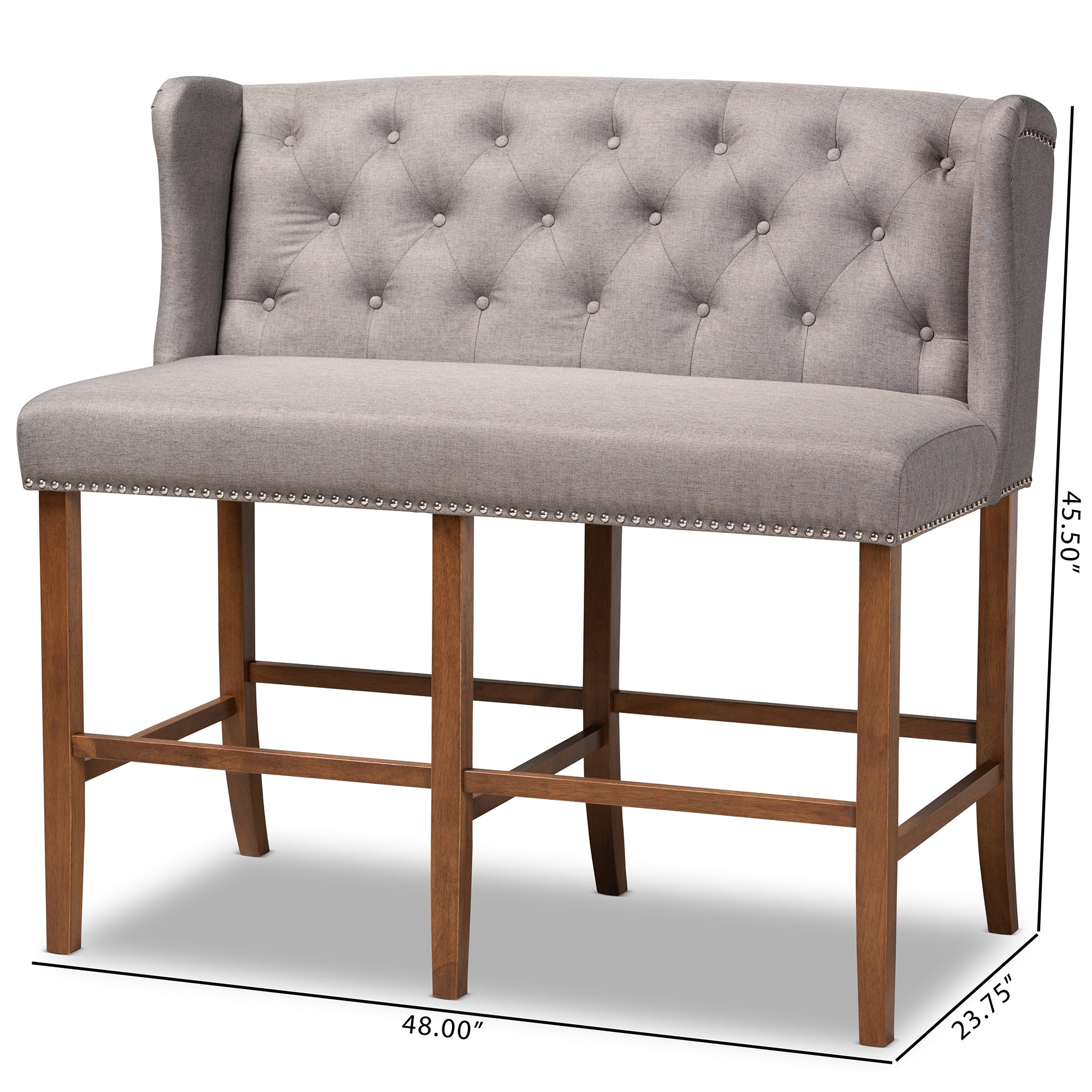 Baxton Studio Alira Modern and Contemporary Grey Fabric Upholstered Walnut Finished Wood Button Tufted Bar Stool Bench